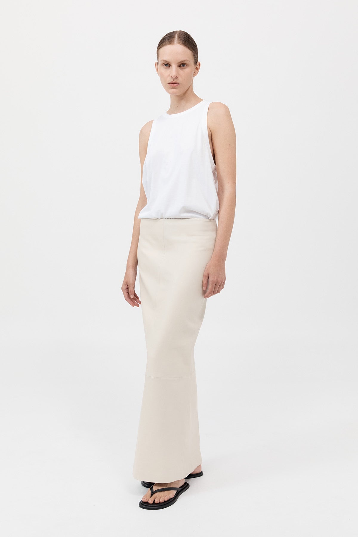 Leather Column Skirt - Tofu - 3