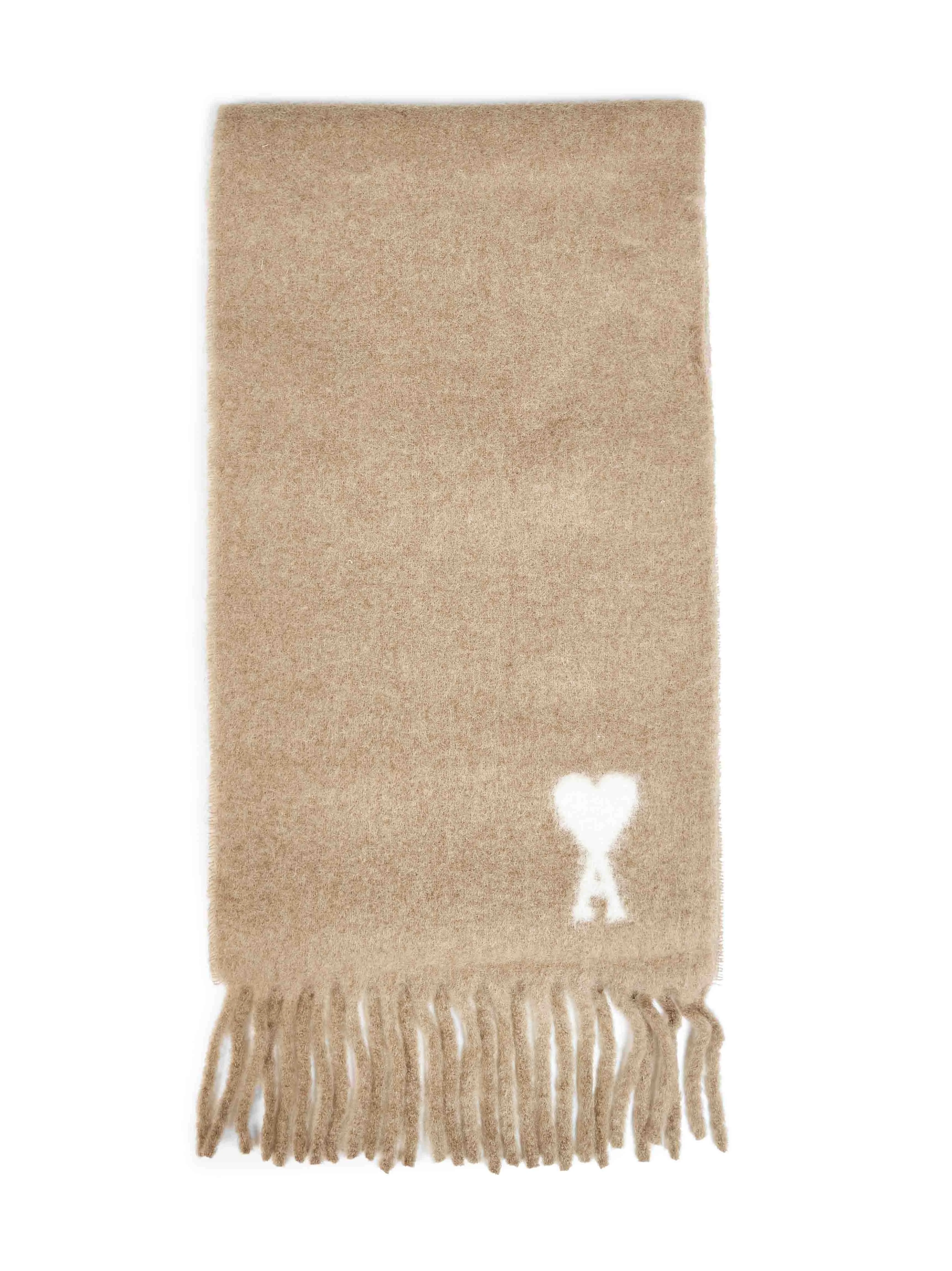 Ami Paris Men Beige Alpaca And Wool Blend Ami De Cœur Scarf - 1