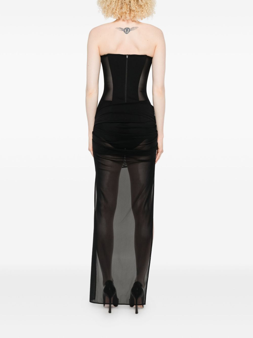 mesh-panel draped asymmetrical dress - 4