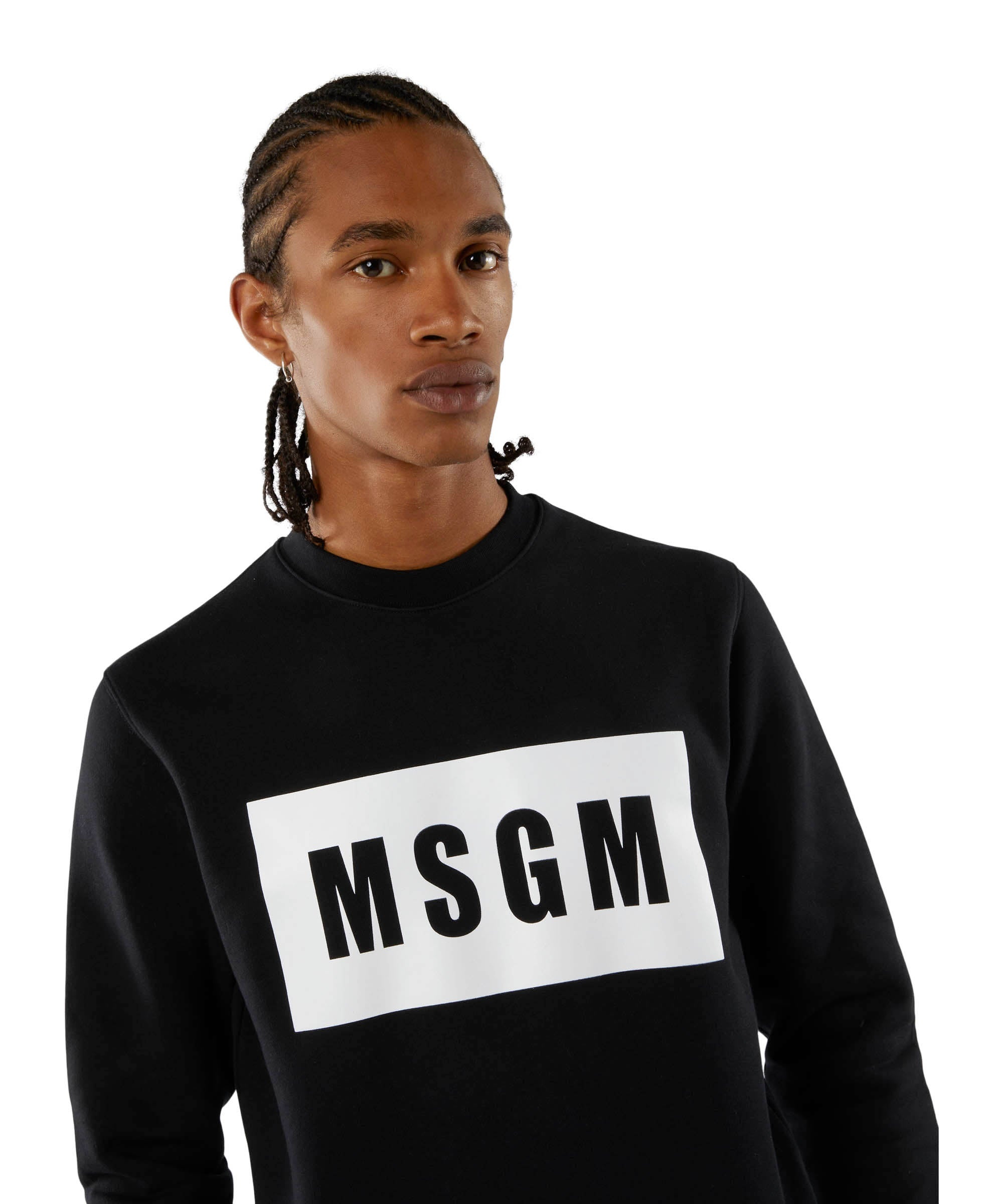 Solid colour cotton sweatshirt with a box logo - 5