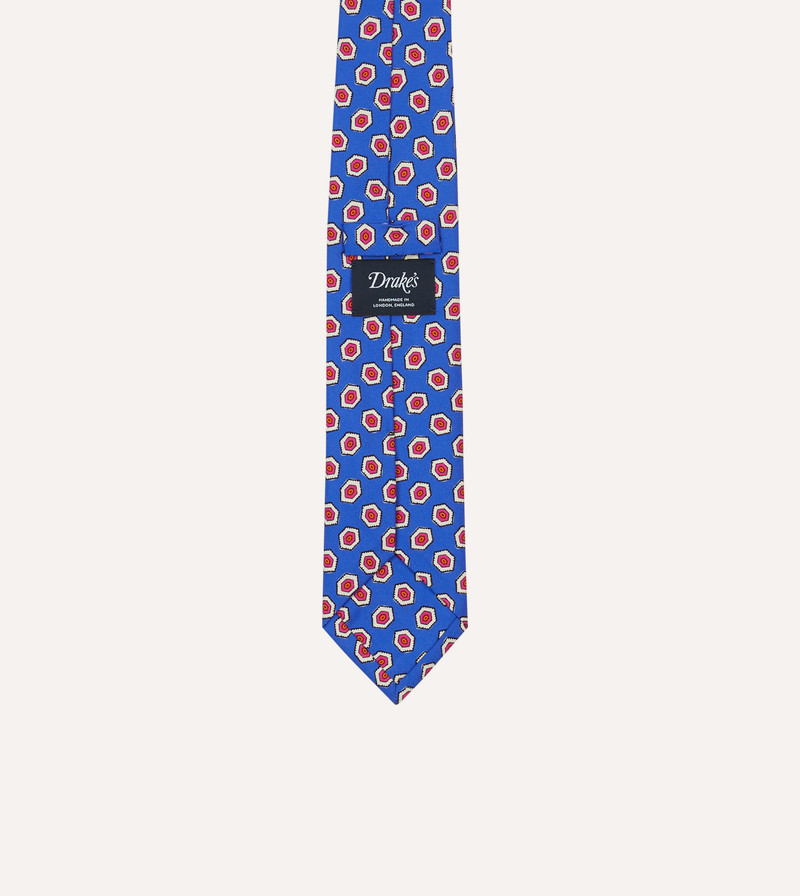 Blue Hexagon Tile Print Silk Self-Tipped Tie 4