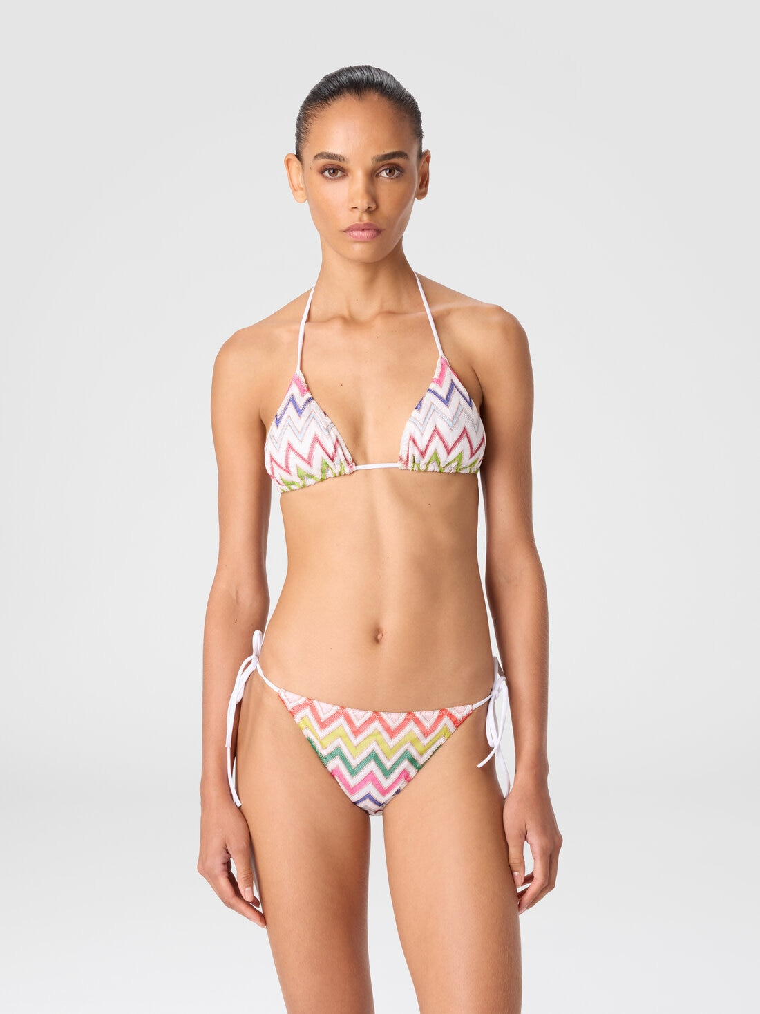 Chevron Pattern Bikini in Viscose and Lamé - 2