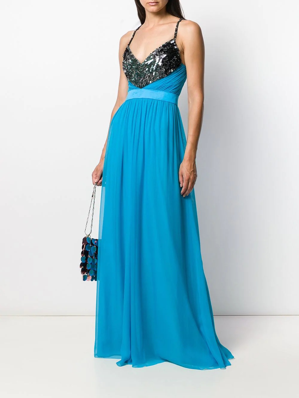 sequinned neckline long dress - 2