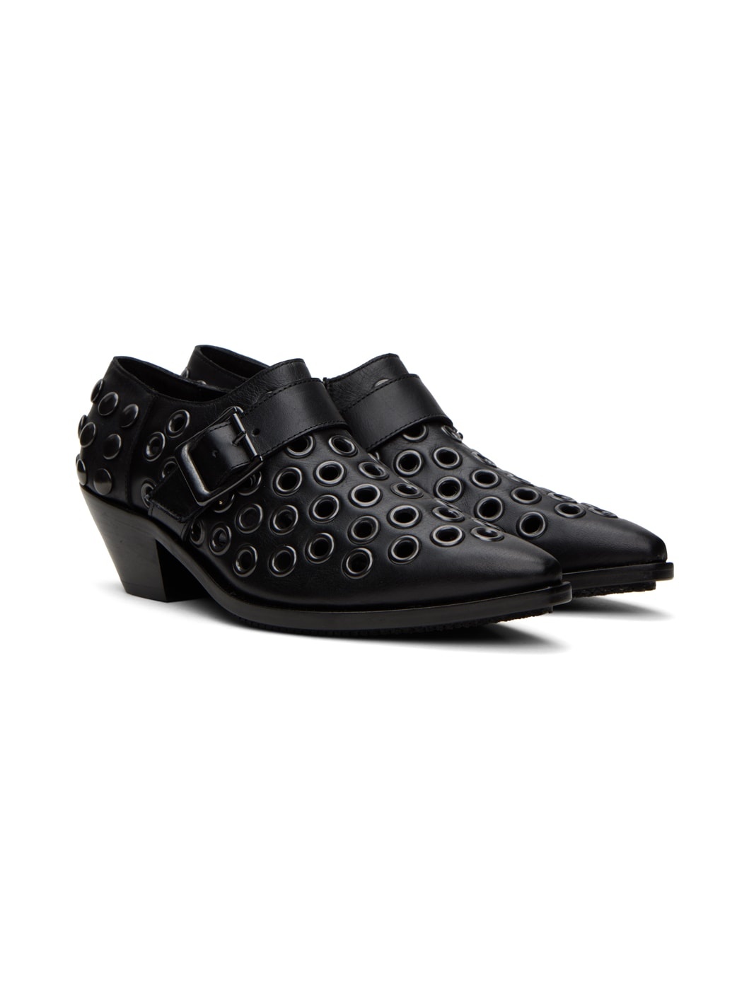 Black Steer Oiled Studded Heels - 4