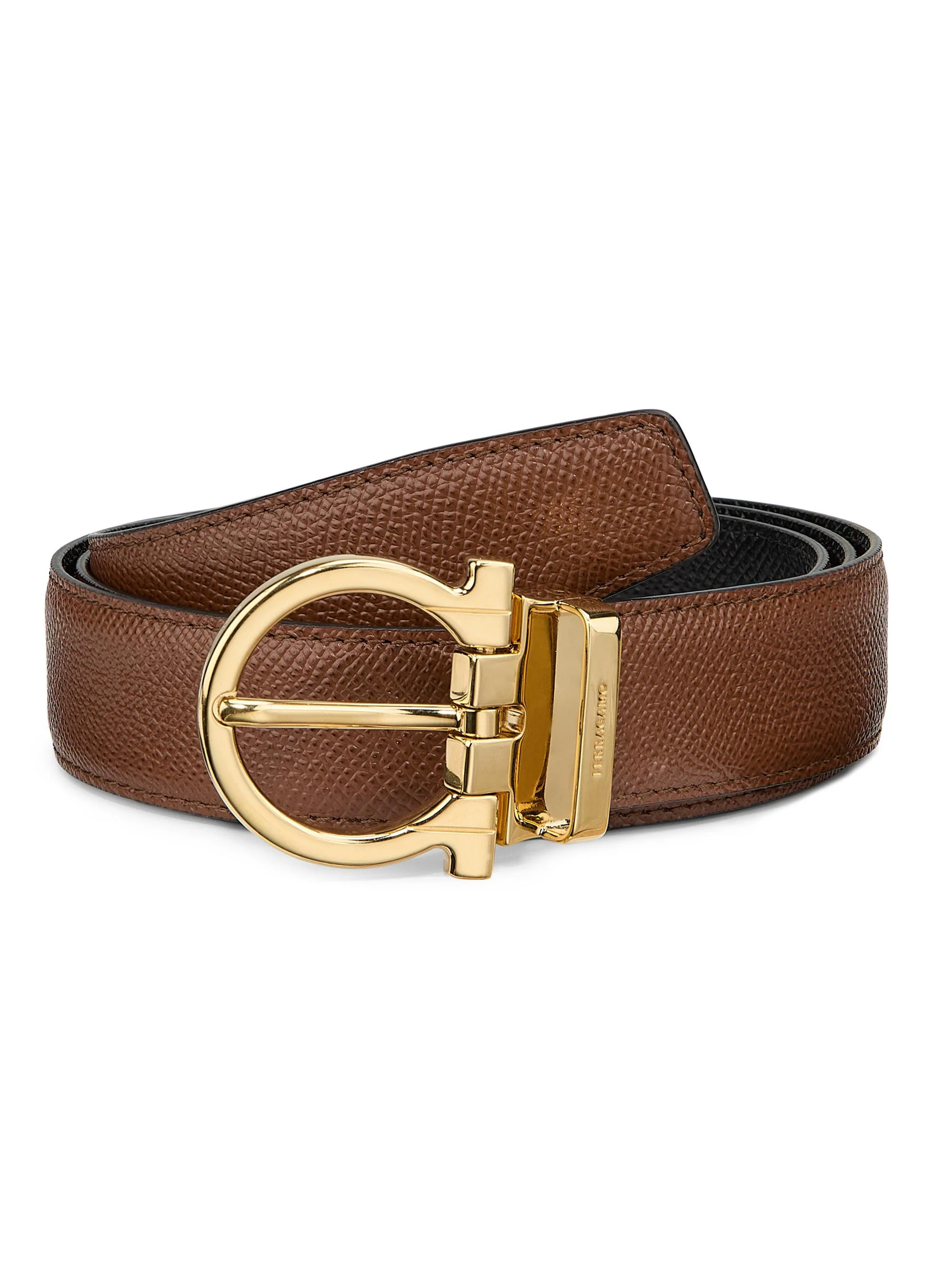 Men's Reversible Gancini Leather Belt - Radica Nero - 1