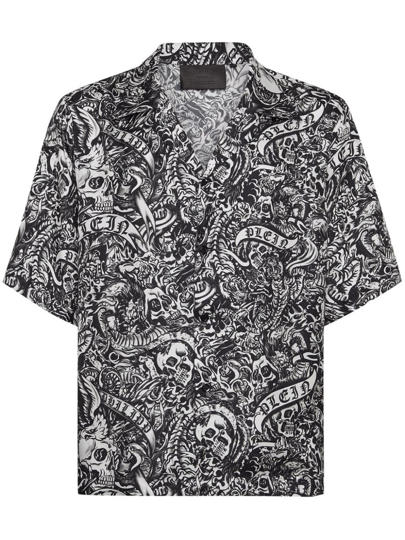 Tattoo short-sleeve silk shirt 1