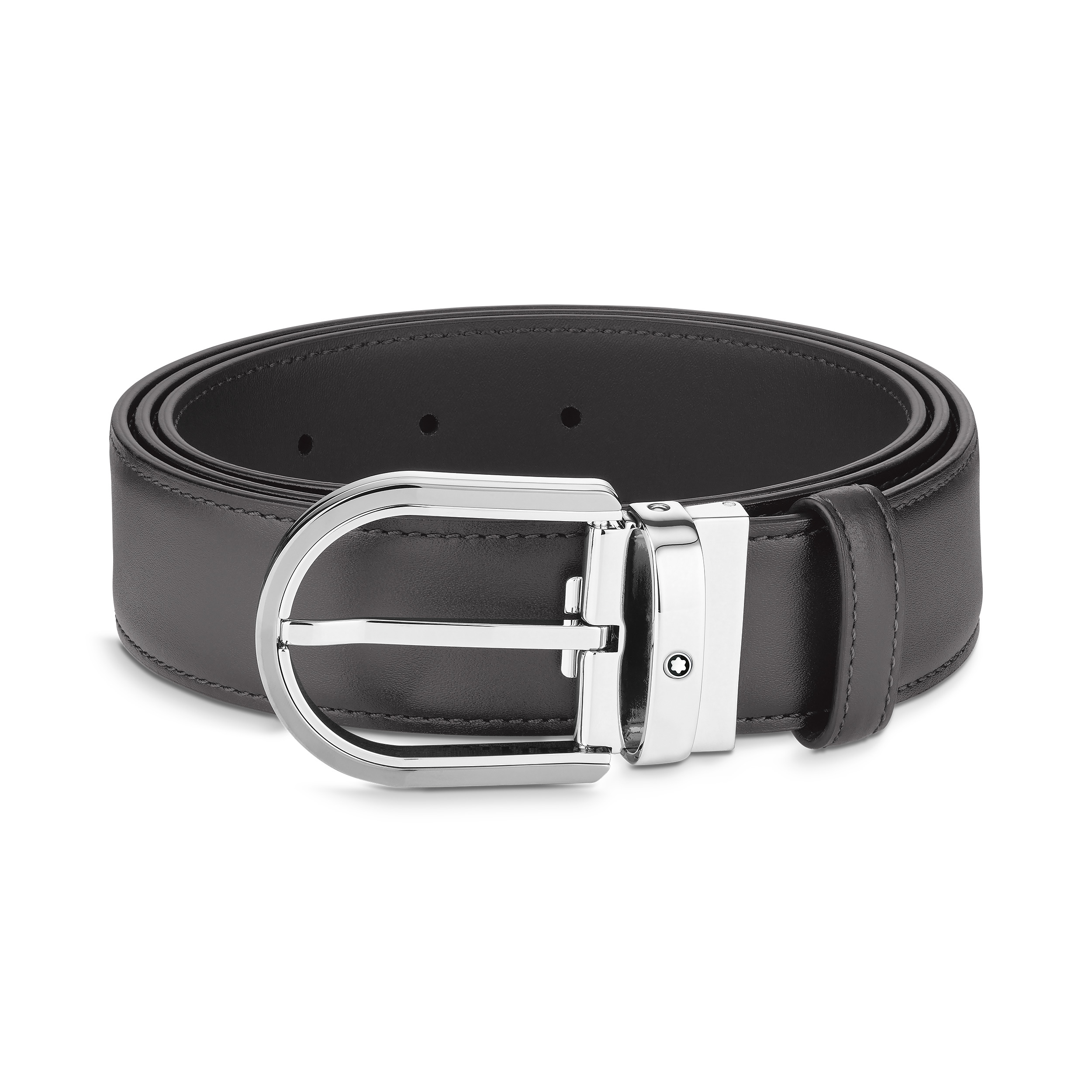 Horseshoe buckle gray 35 mm leather belt - 1