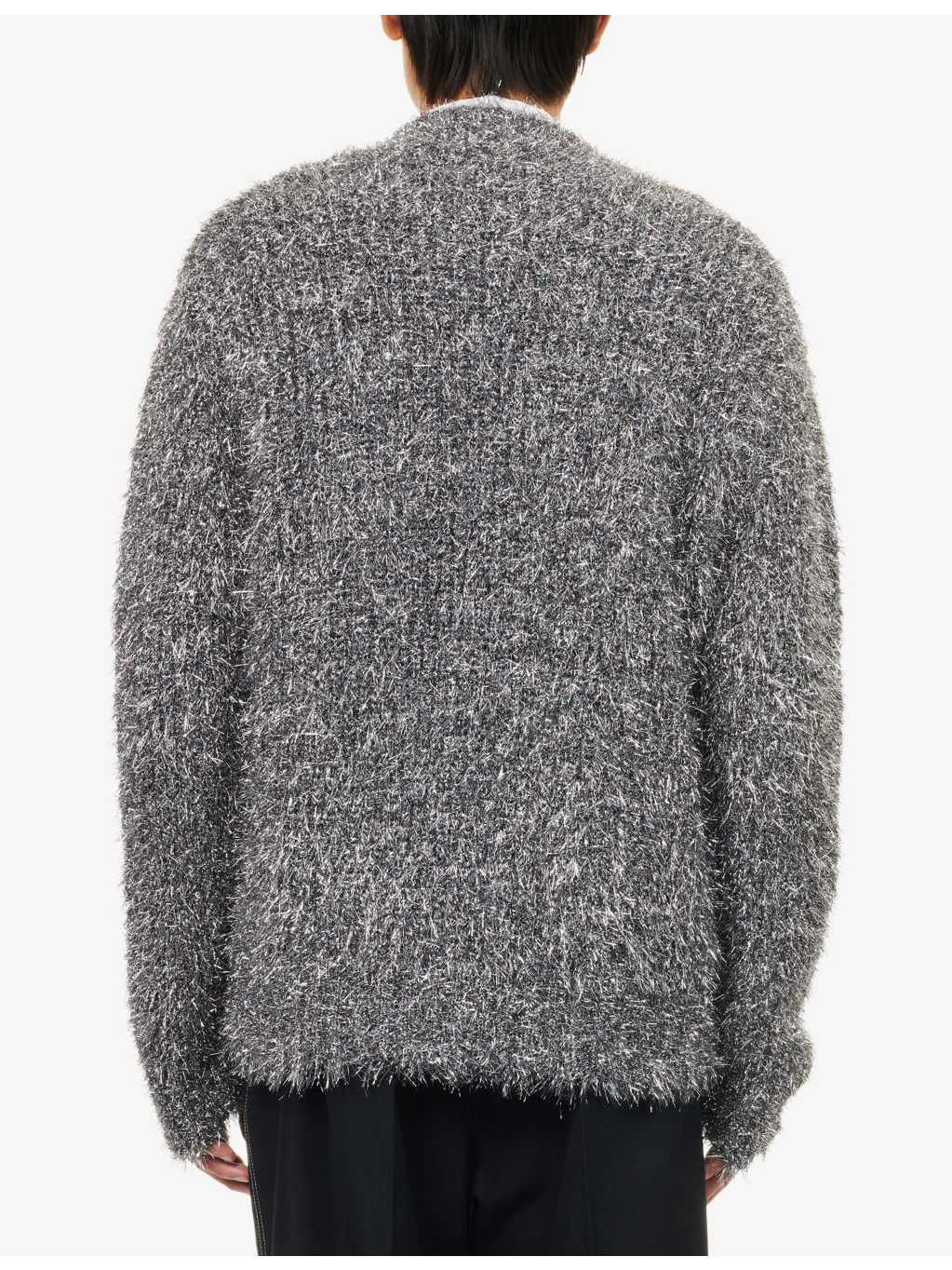 Metallic  V-Neck Textured Knitted Cardigan - 4