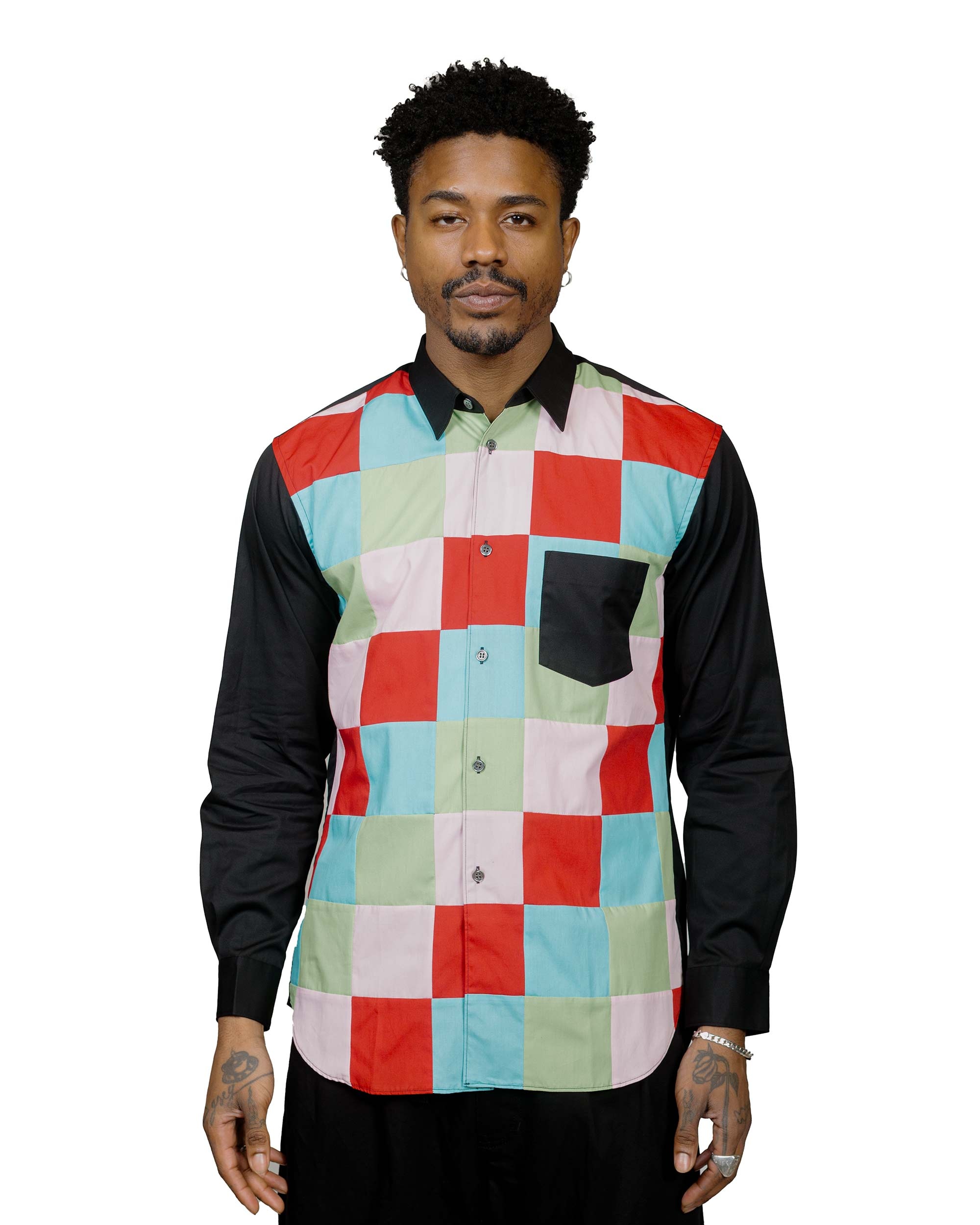 Patchwork Check Shirt Black Mix - 2