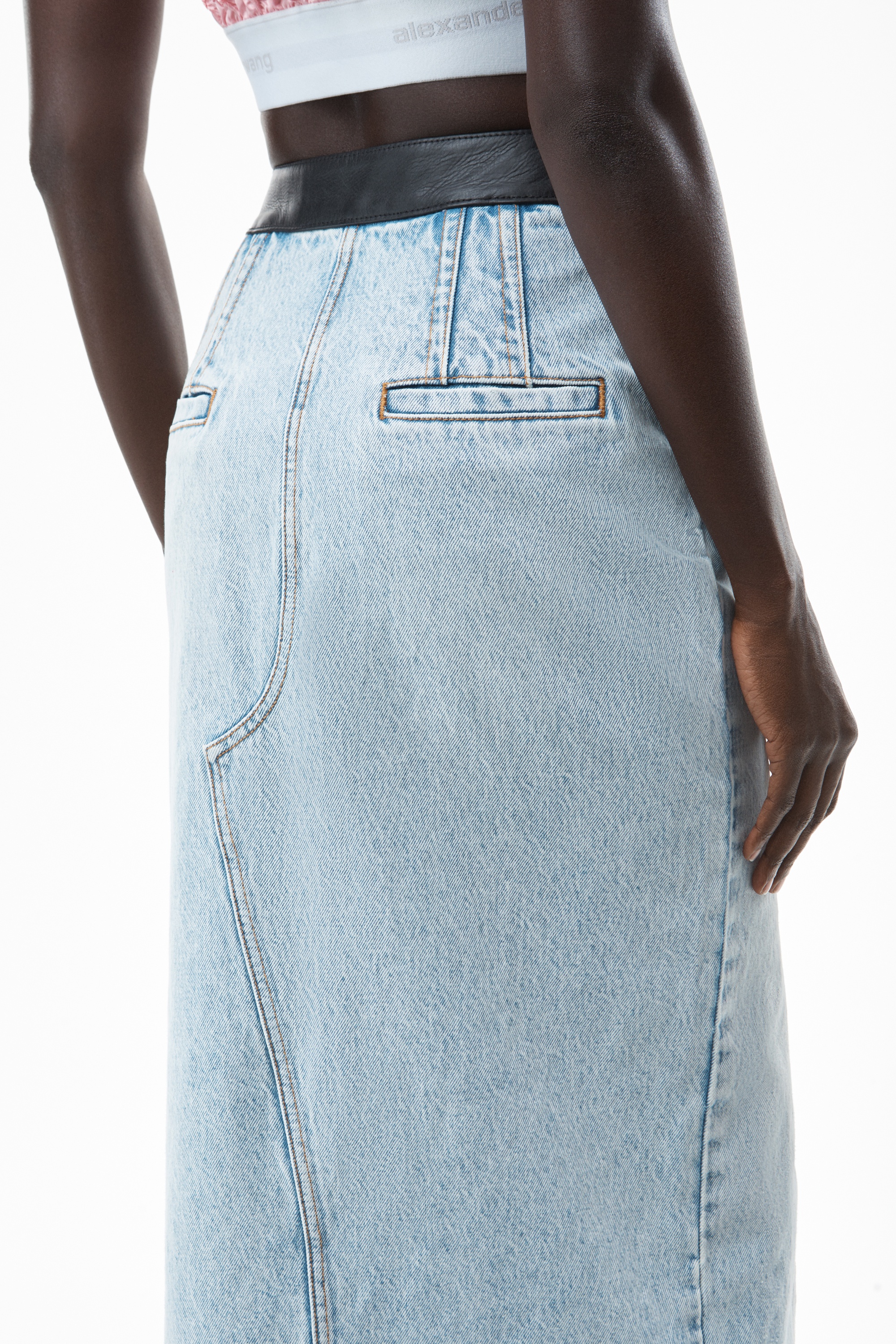 MAXI HIGH SLIT SKIRT IN CONTRAST DENIM - 3