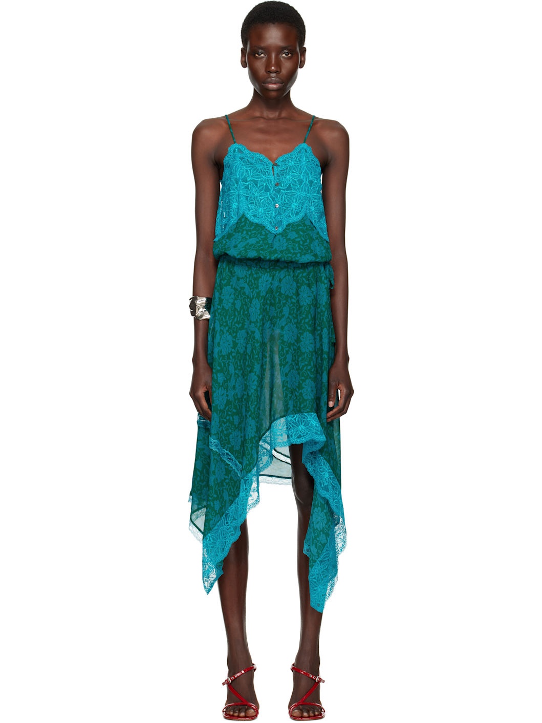 Blue Asymmetrical Slip Midi Dress - 1