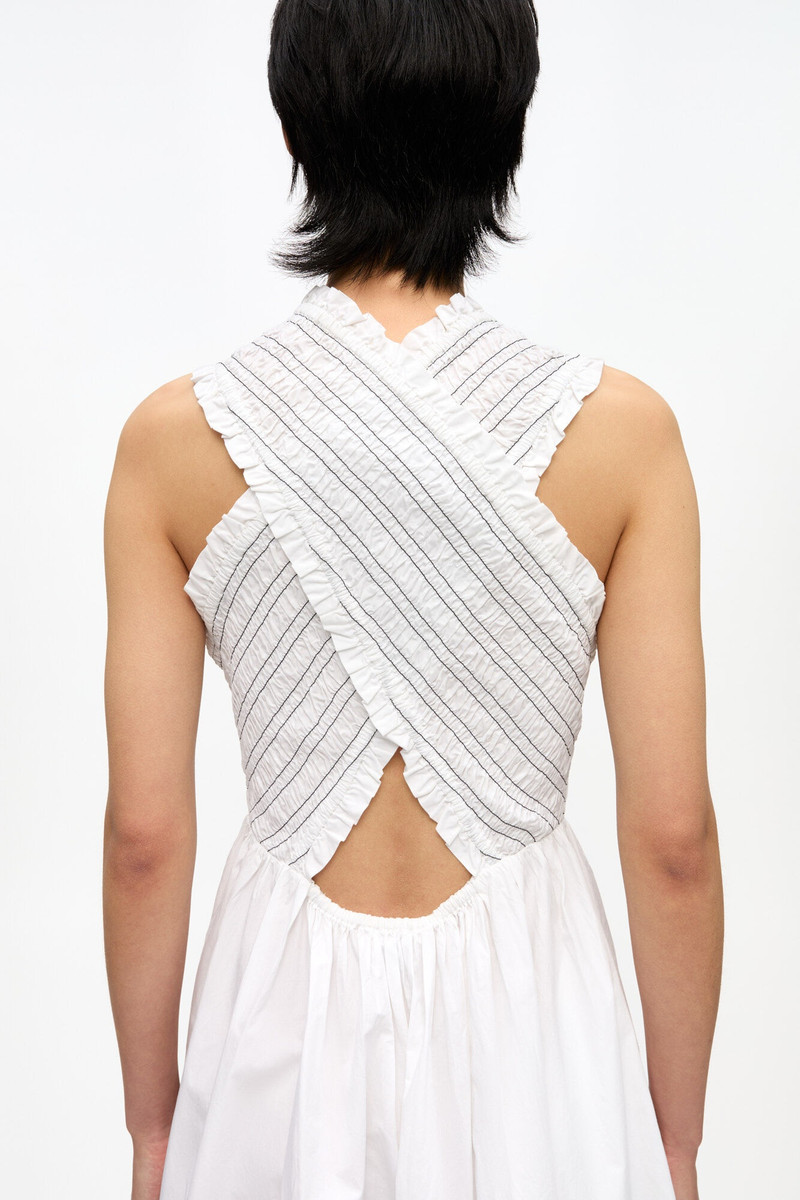 WHITE WASHED STRETCH COTTON SMOCK MIDI DRESS 4