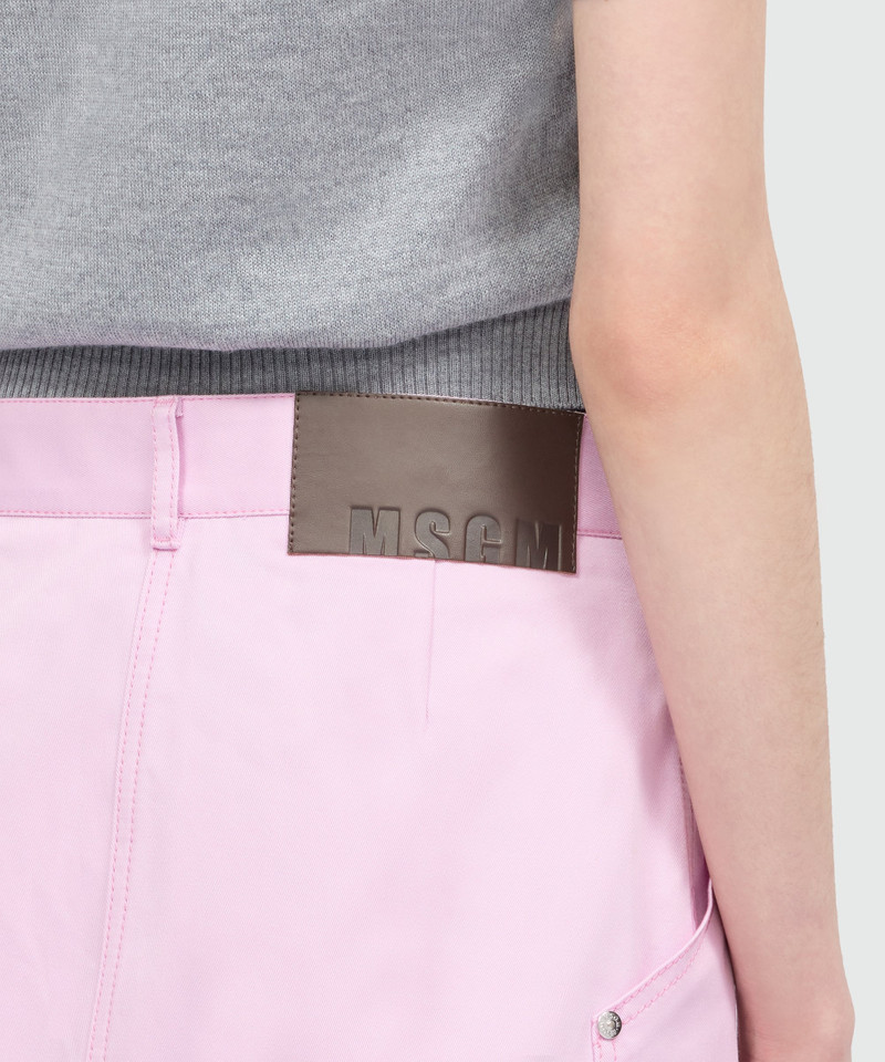 Pink cotton gabardine wrap miniskirt with metal buttons 5