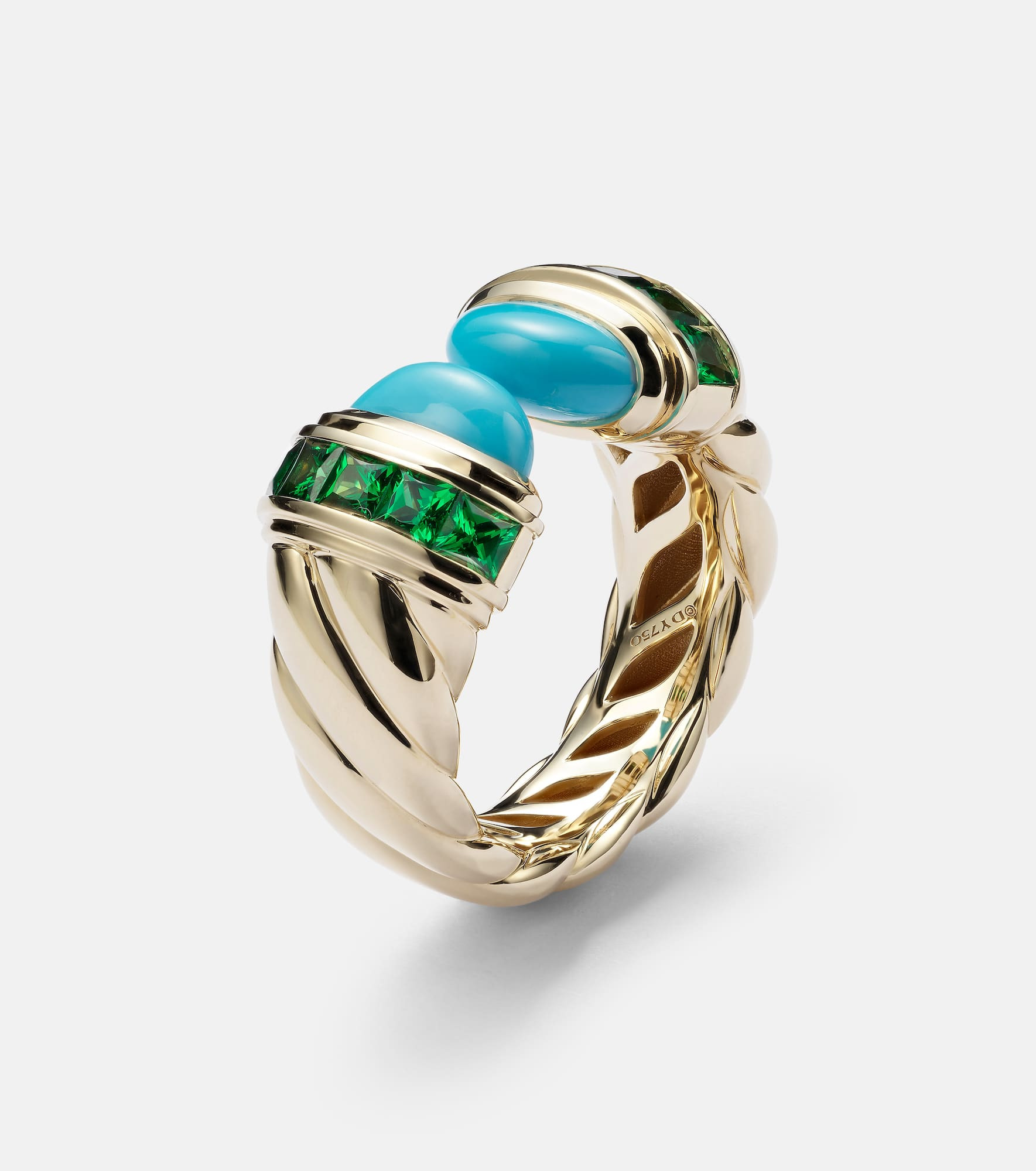 Sculpted Cable 18kt gold ring with turquoise - 4