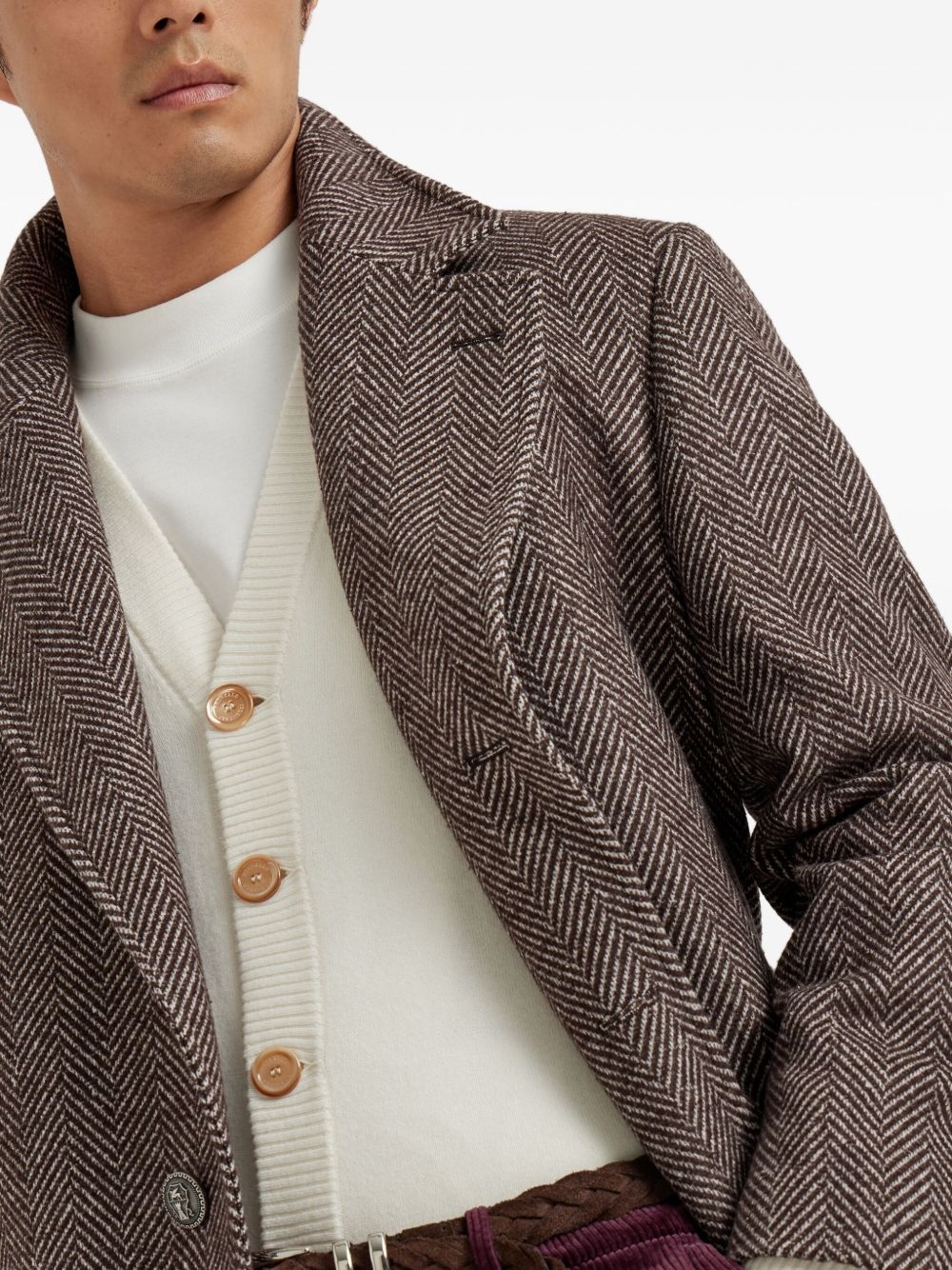 herringbone single-breasted coat - 6
