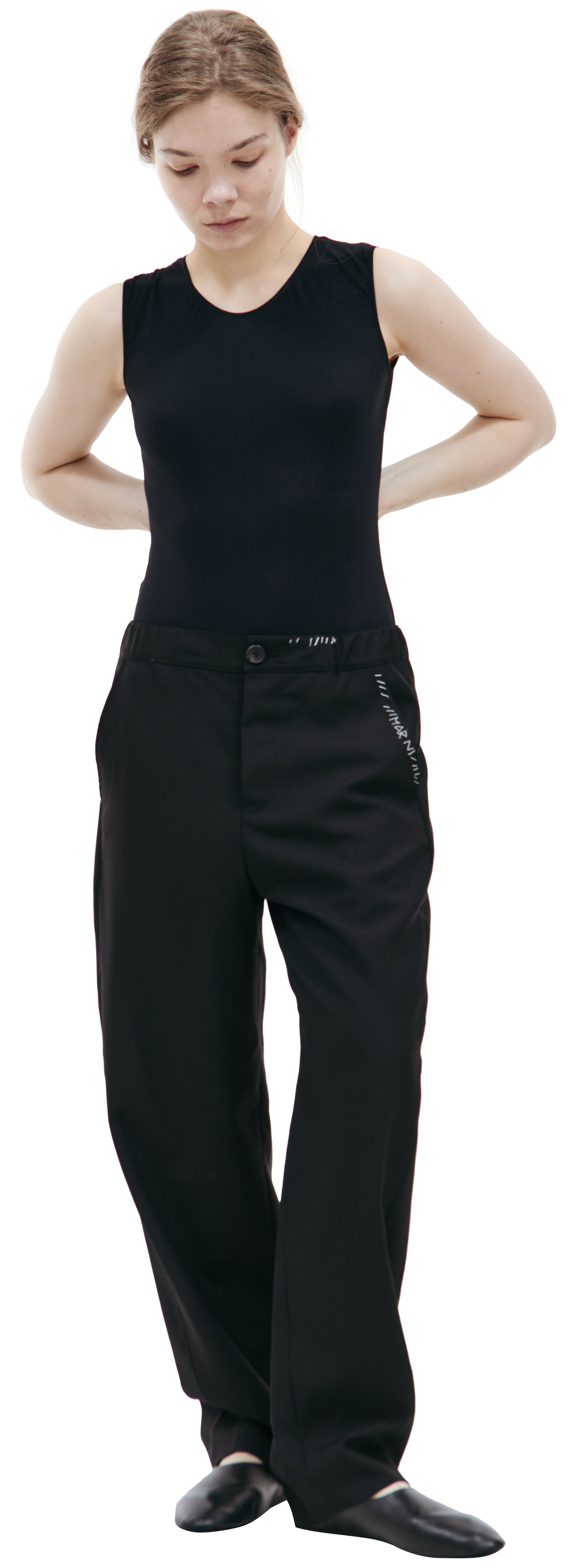 パンツ MARNI Woman Pants Black PAMA0482S2TW839 00B99 Deep blue tropical wool trousers with Marni Mending | Marni