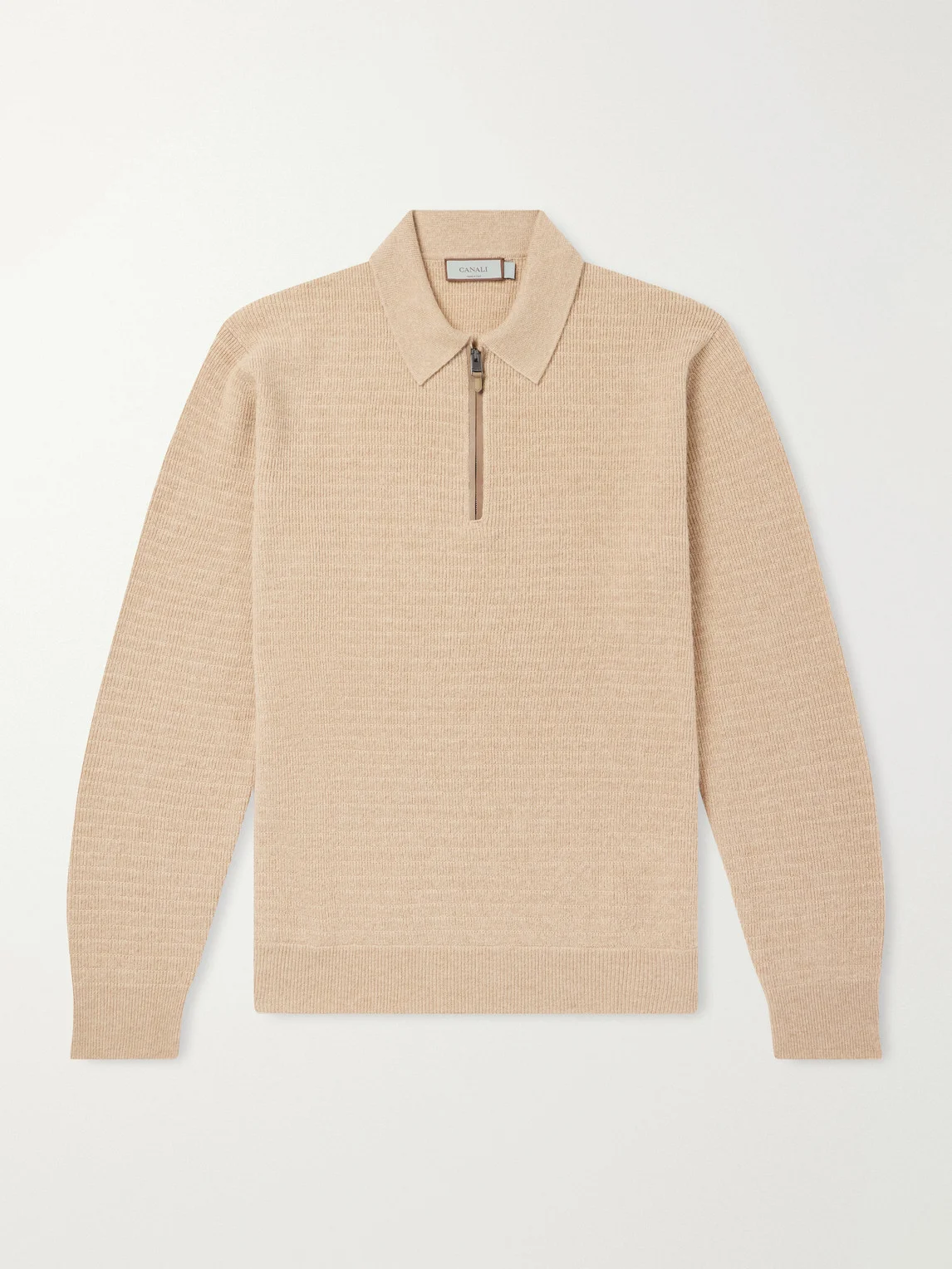 Mock-Rib Wool and Cashmere-Blend Half-Zip Polo Shirt - 1