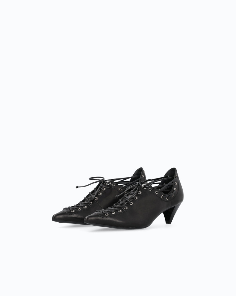 NAPPA LEATHER COURT SHOE WITH LACE-UP DETAIL AND CONE HEEL 6