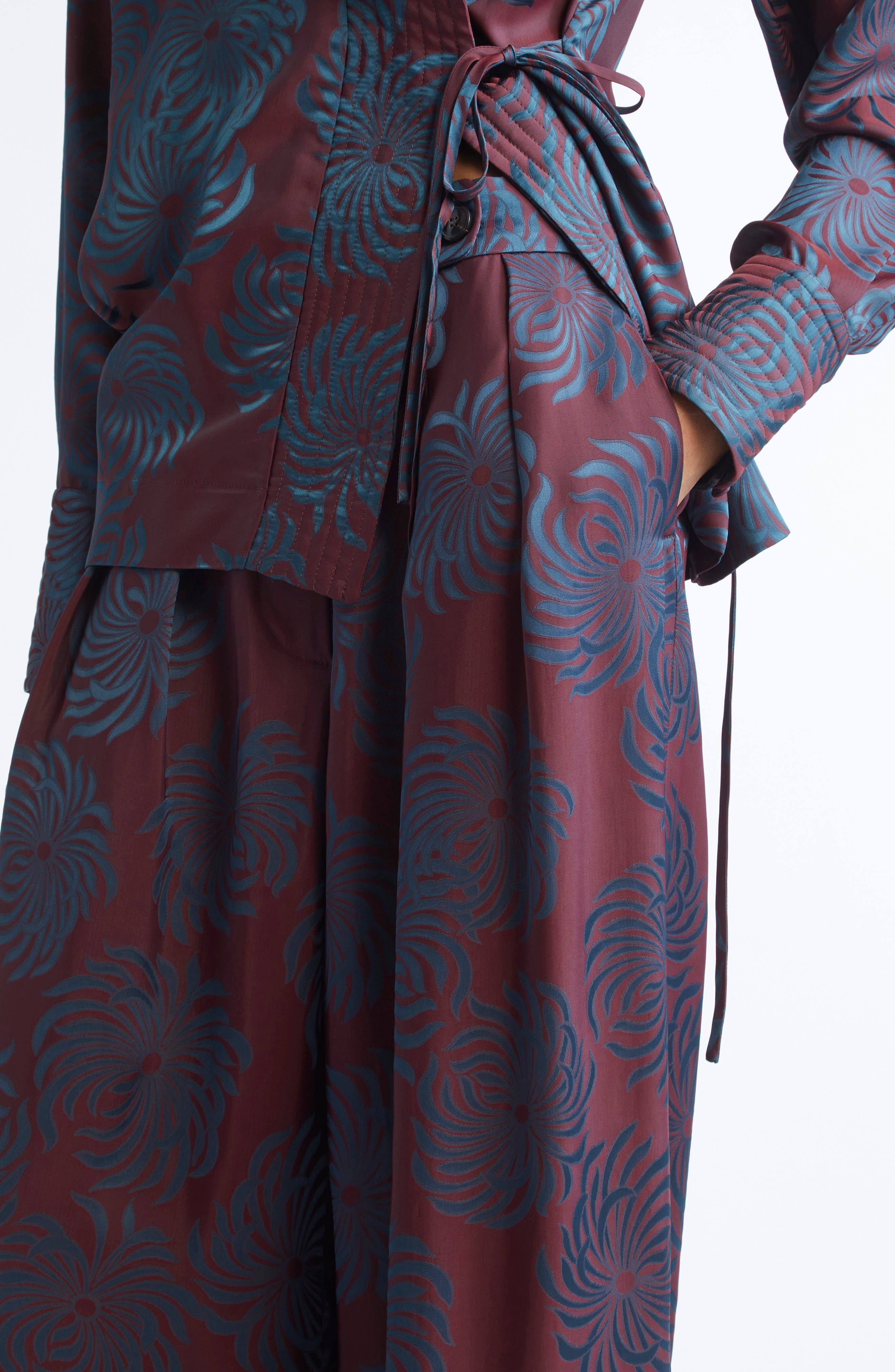 Dries Van Noten Pamplona Jacquard Pleated Wide Leg Pants in Burgundy at Nordstrom - 5