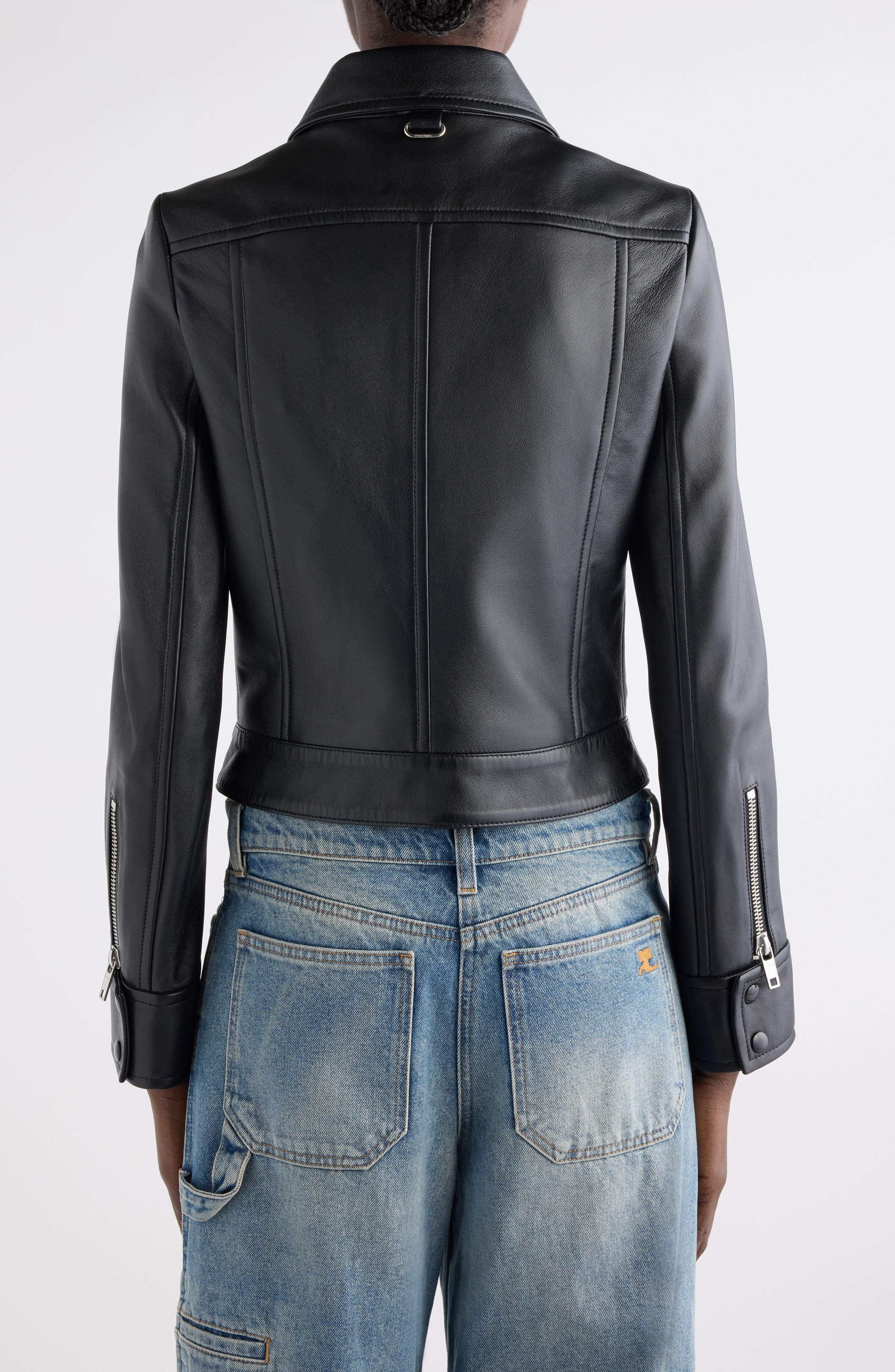 Courrèges Iconic Zip Lambskin Leather Jacket in Black at Nordstrom - 3