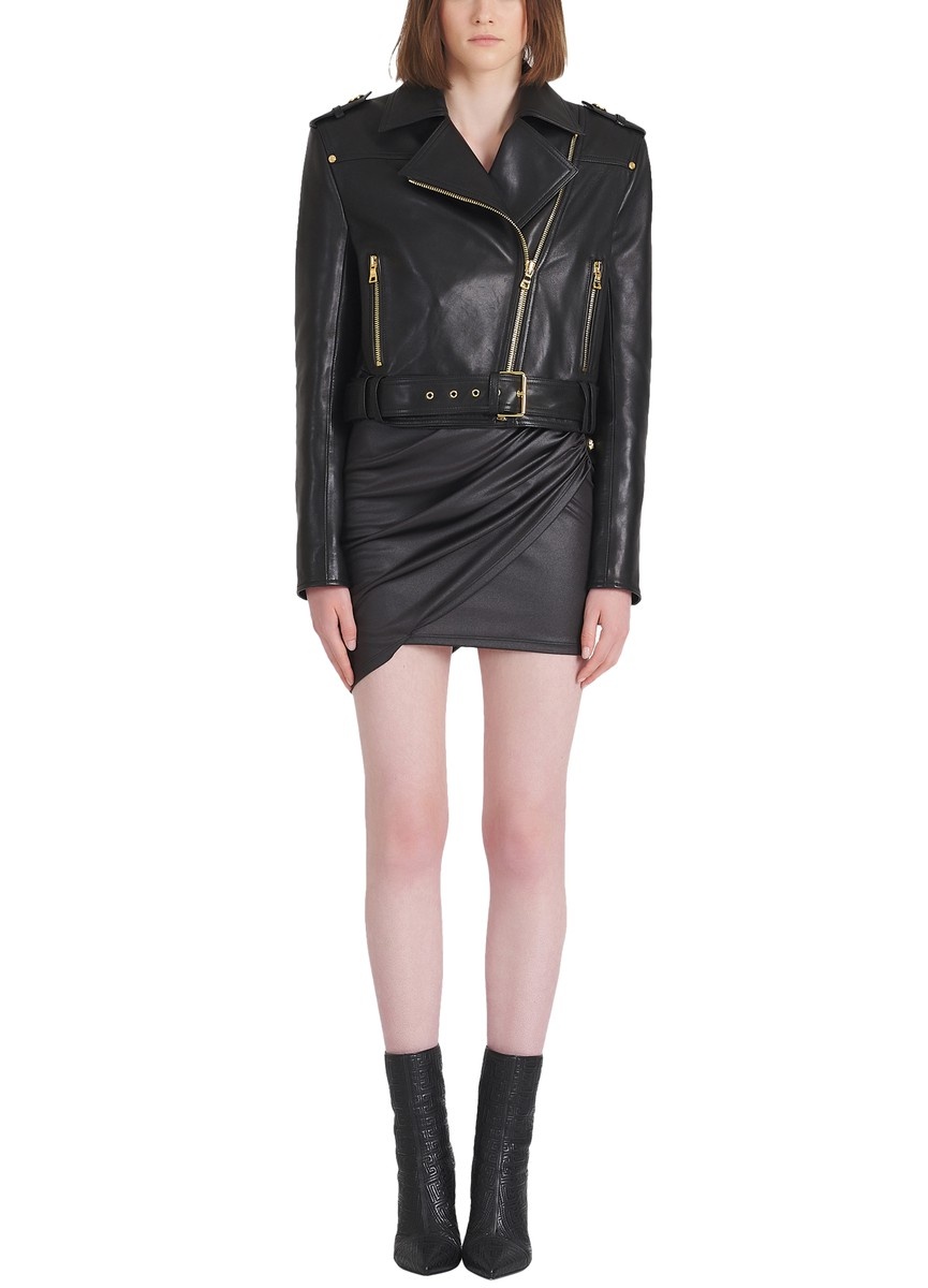 Short leather biker jacket - 6