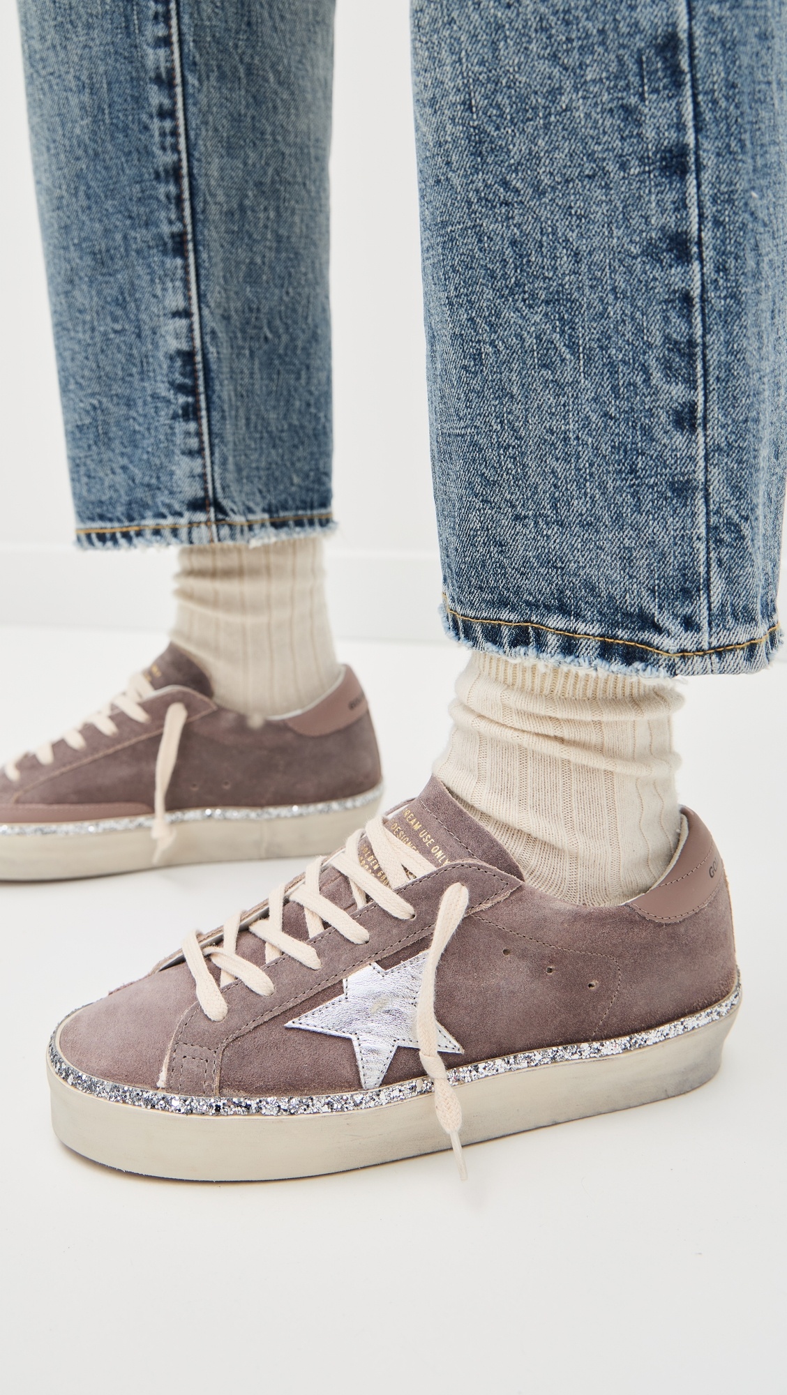 Hi Star Suede Upper Laminated Star Leather Heel Glitter Edge Sneakers - 2