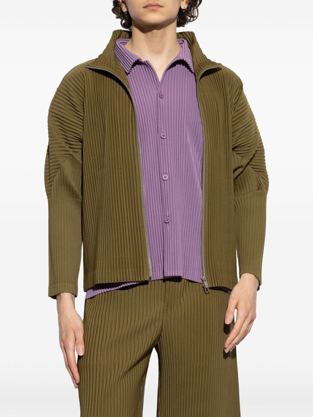 pleated zip-up jacket - 3