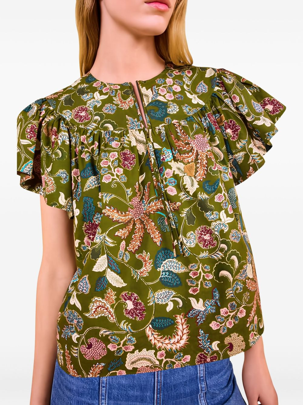 Perline flutter-sleeve floral blouse - 2