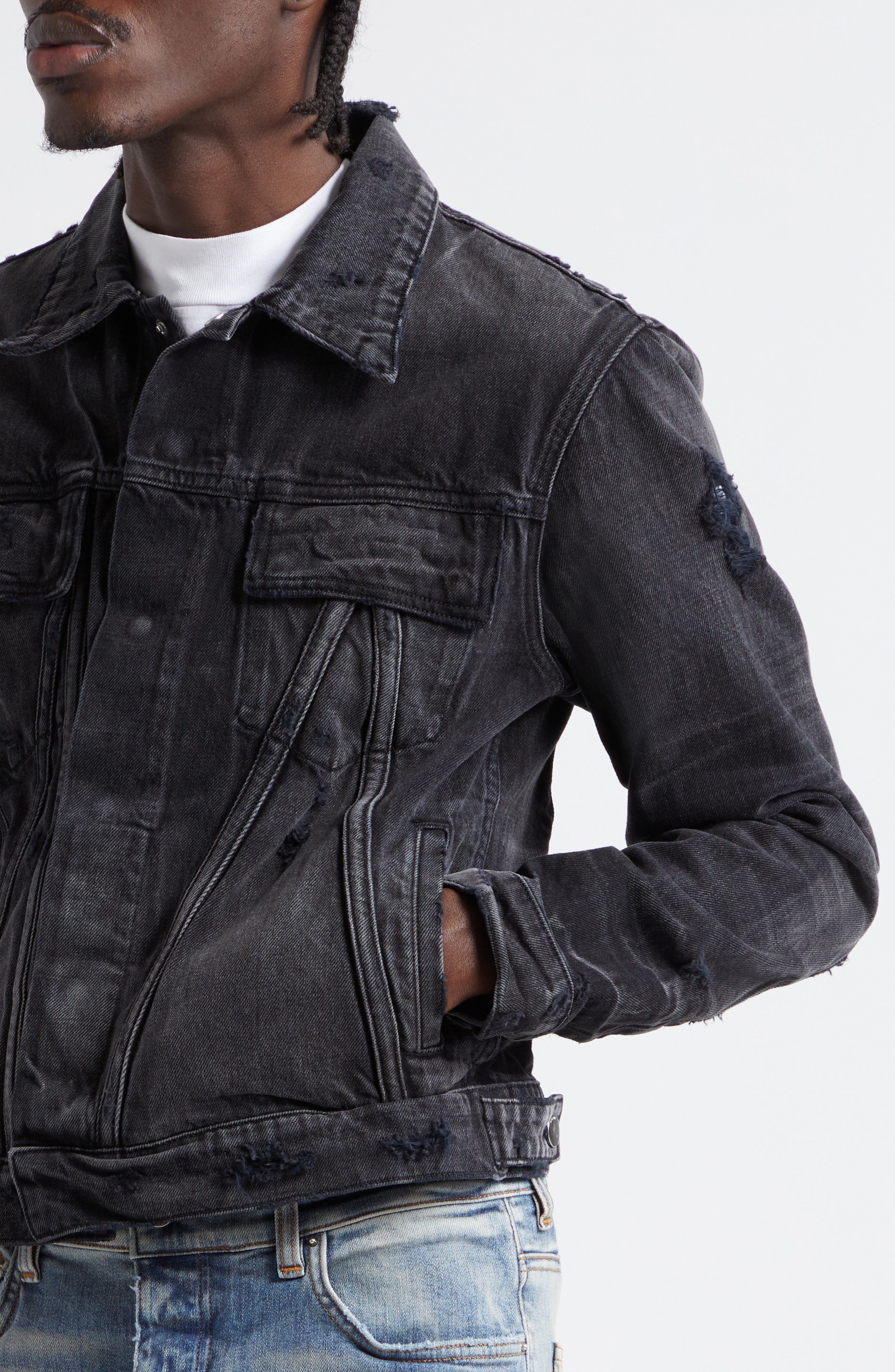 MA Distressed Denim Trucker Jacket - 4