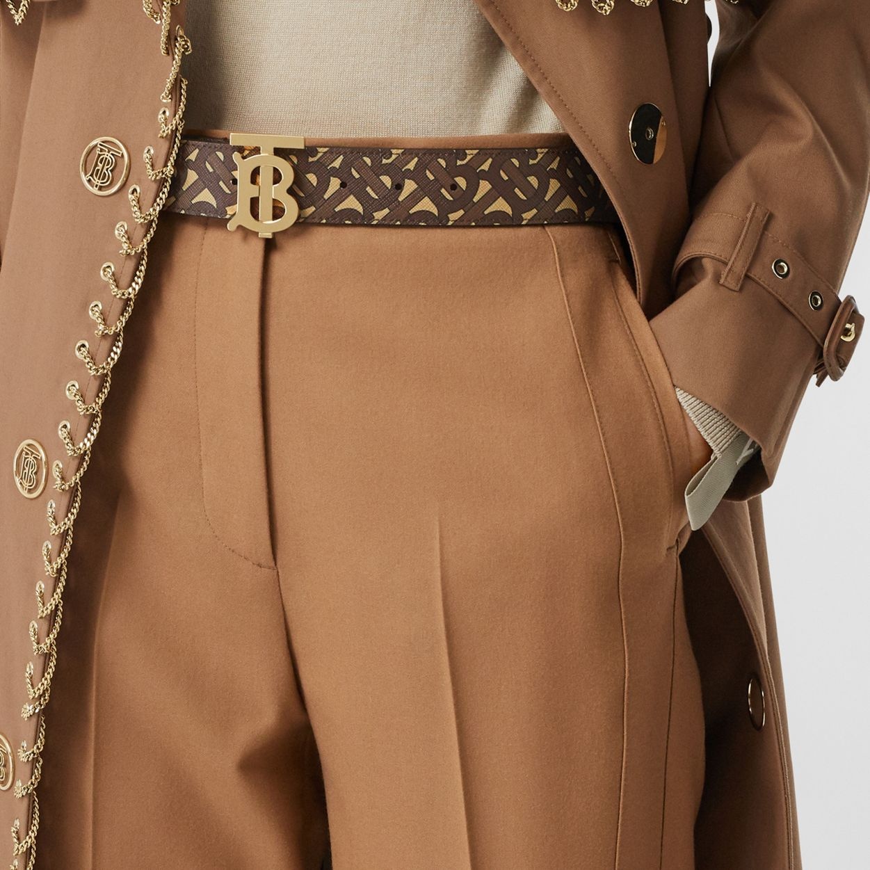 Monogram Stripe and Leather Belt - 3