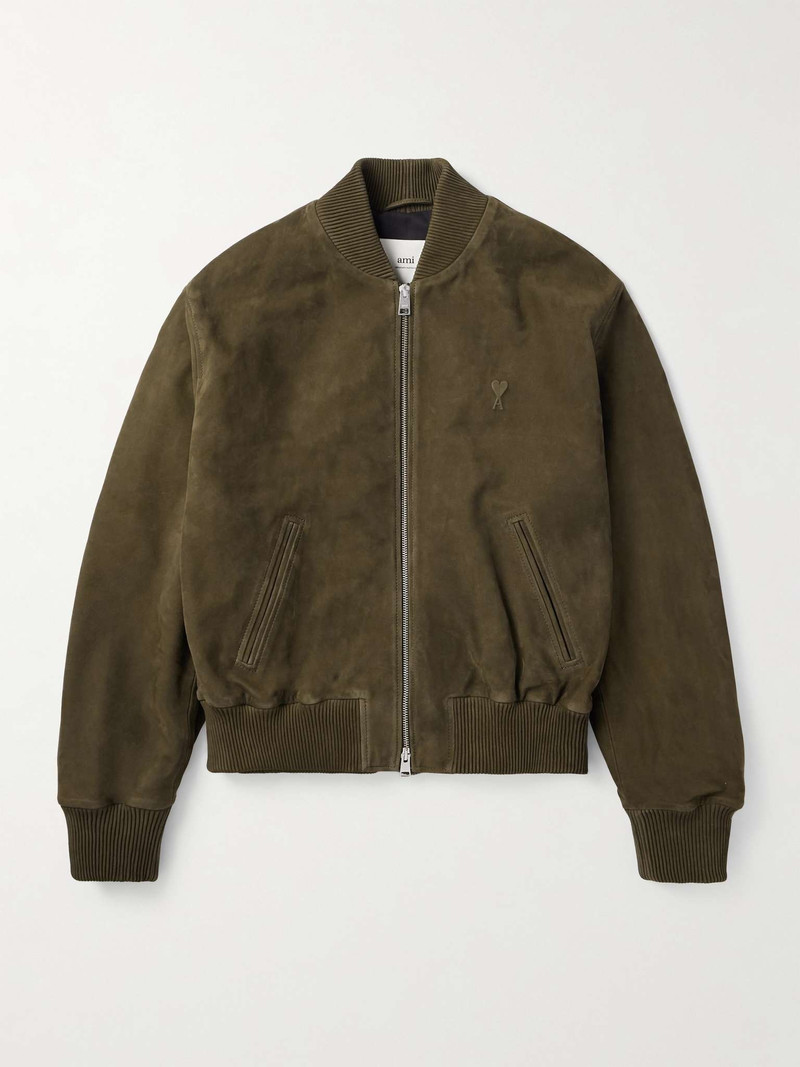 Logo-Embossed Suede Bomber Jacket 1