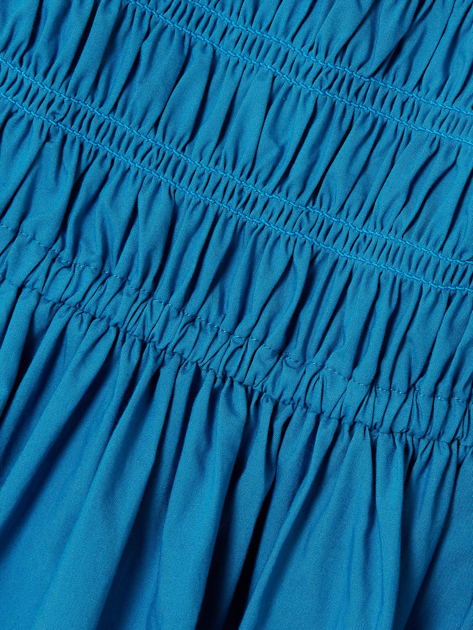Quinn tie-detailed shirred cotton-poplin midi dress Cobalt blue - 4