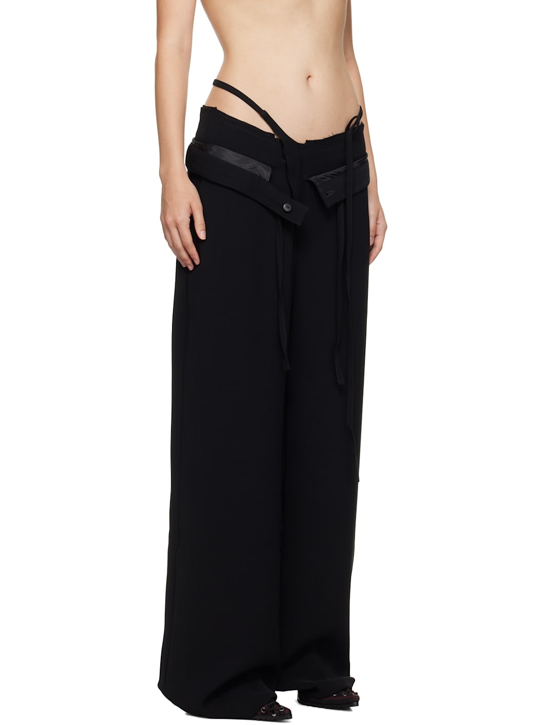 Black Double Fold Suit Trousers - 2