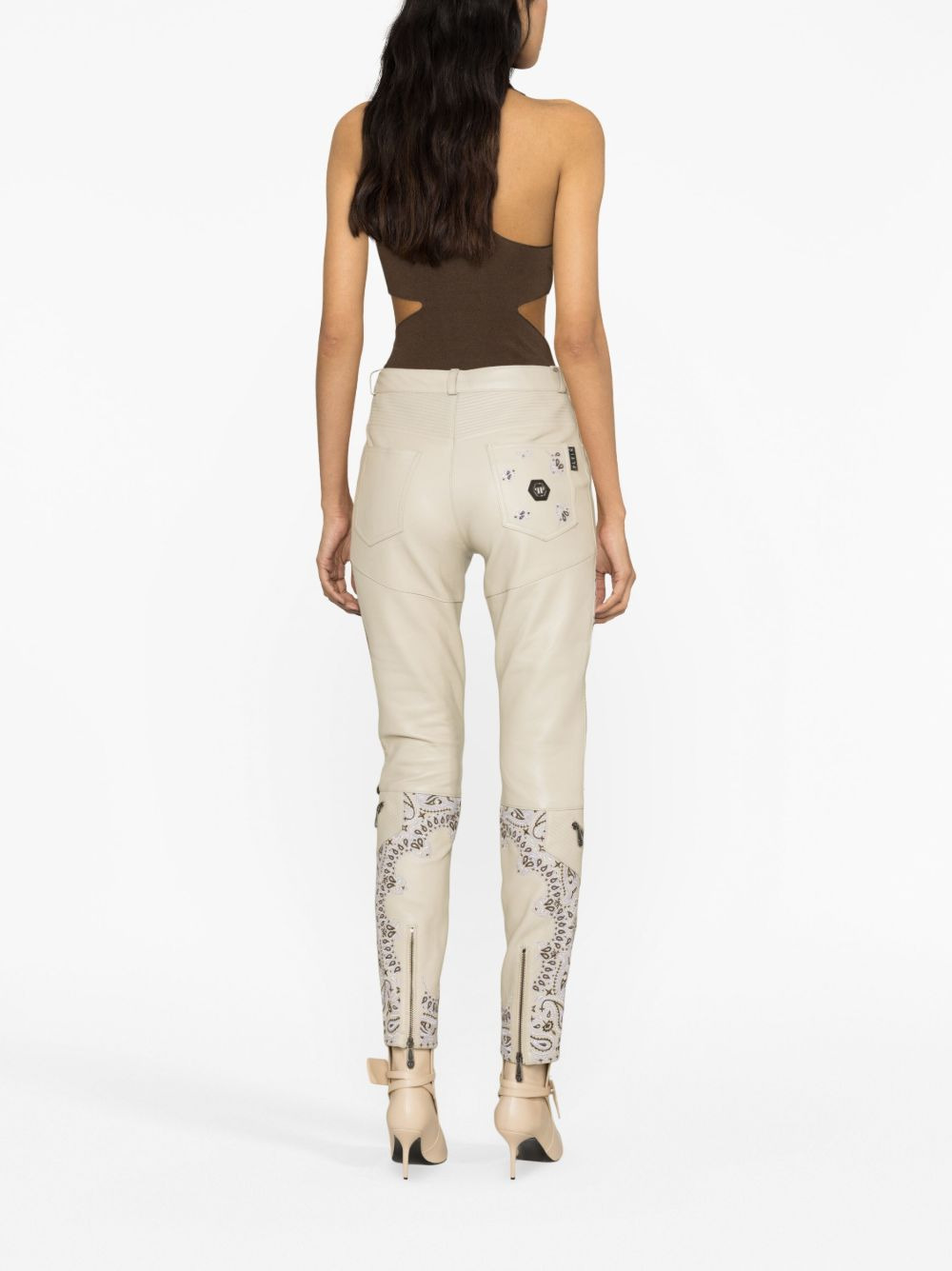 bandana-panelling skinny leather trousers - 3