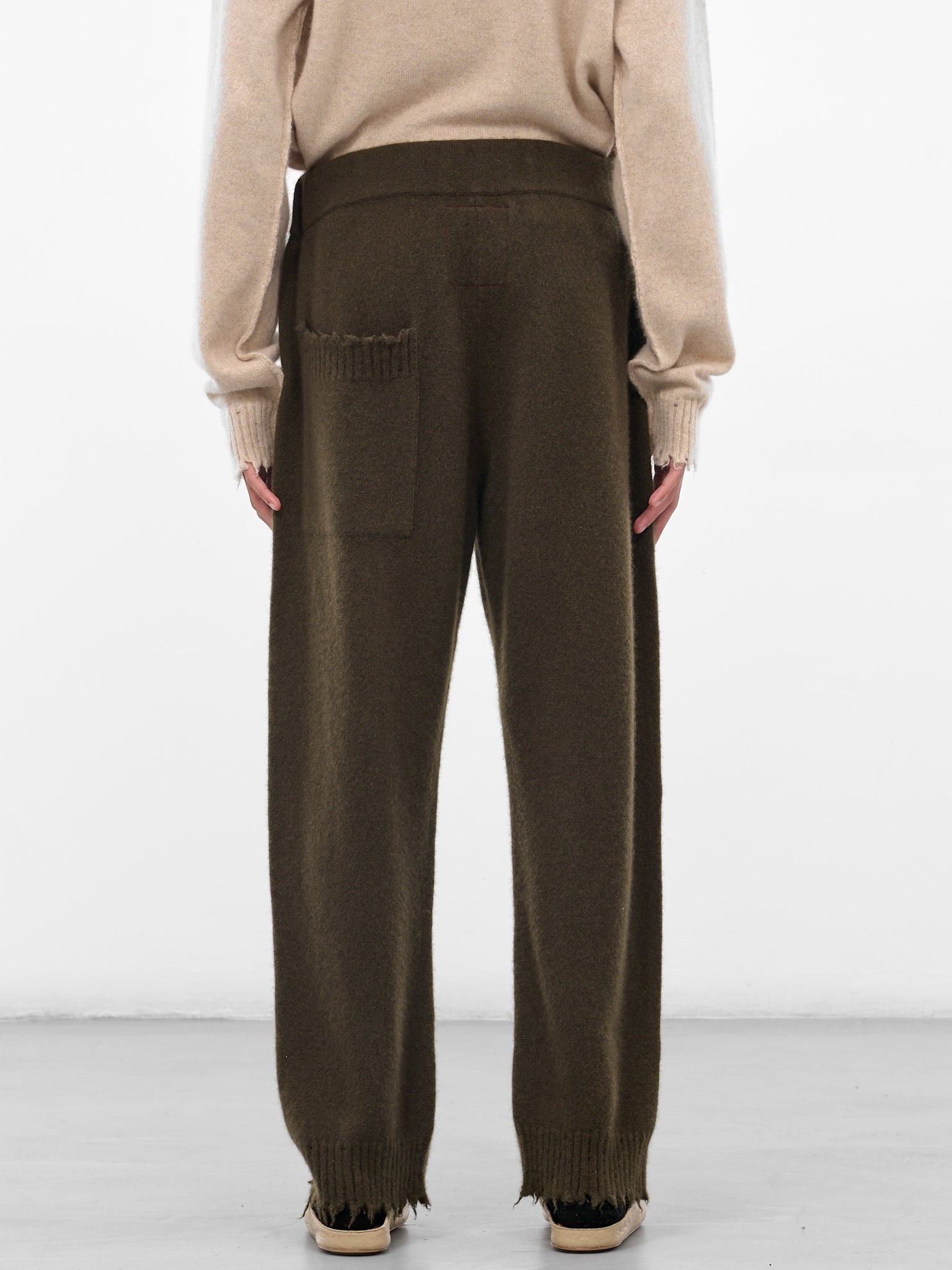 Army Green Cashmere Knit Trousers - 3