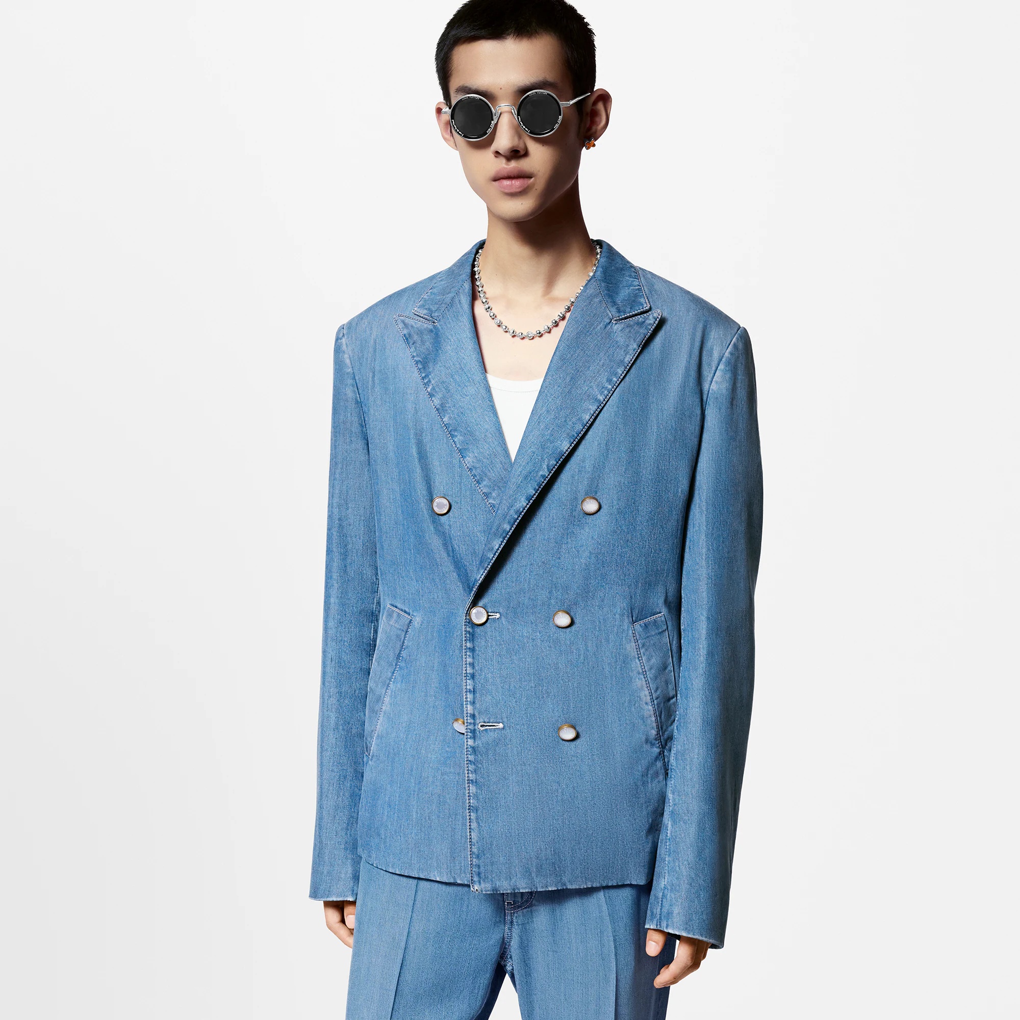 Double-Breasted  Tailored Chambray Jacket - 2