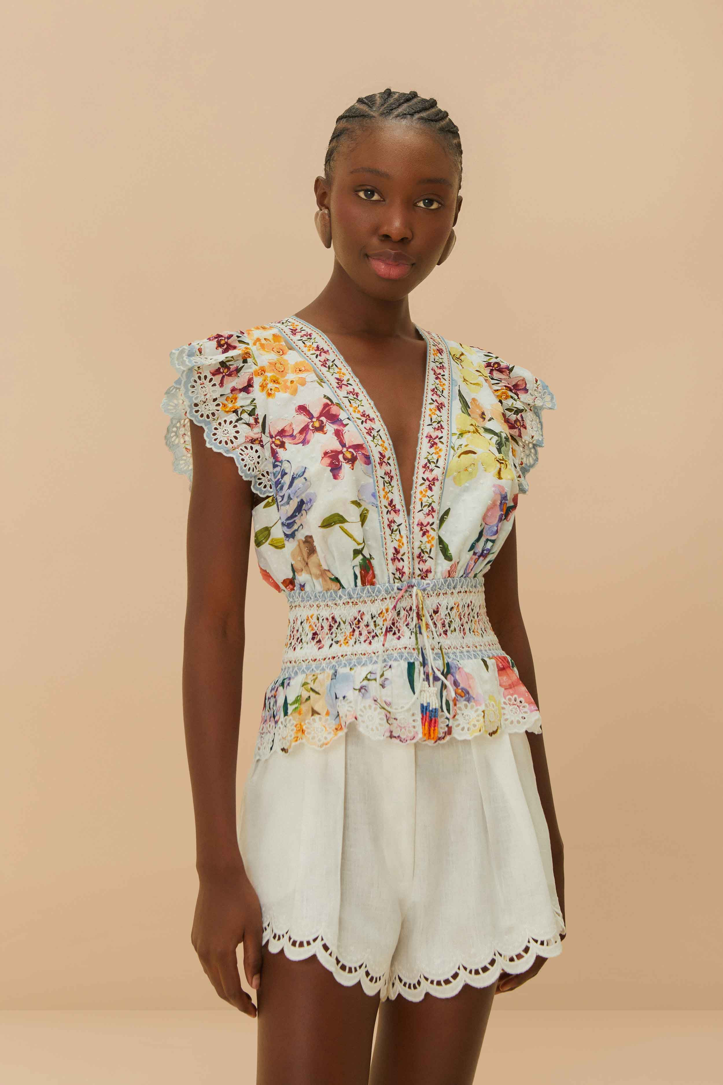 Off-White Greek Garden Smocked Blouse - 2
