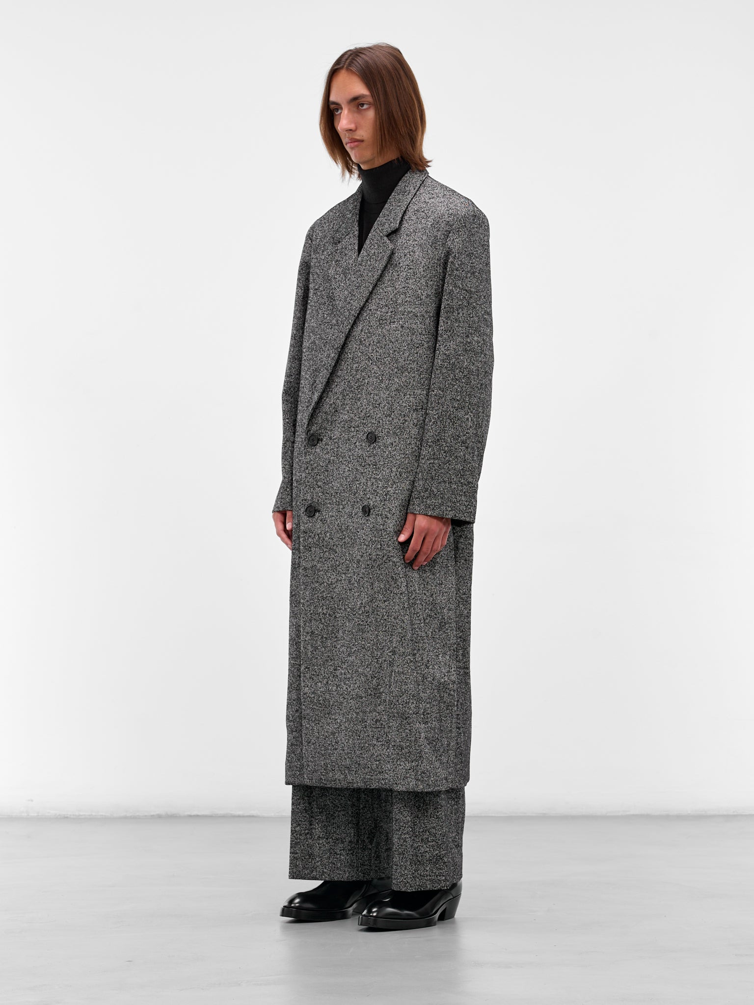 Gray Twill Double-Breasted Coat - 2