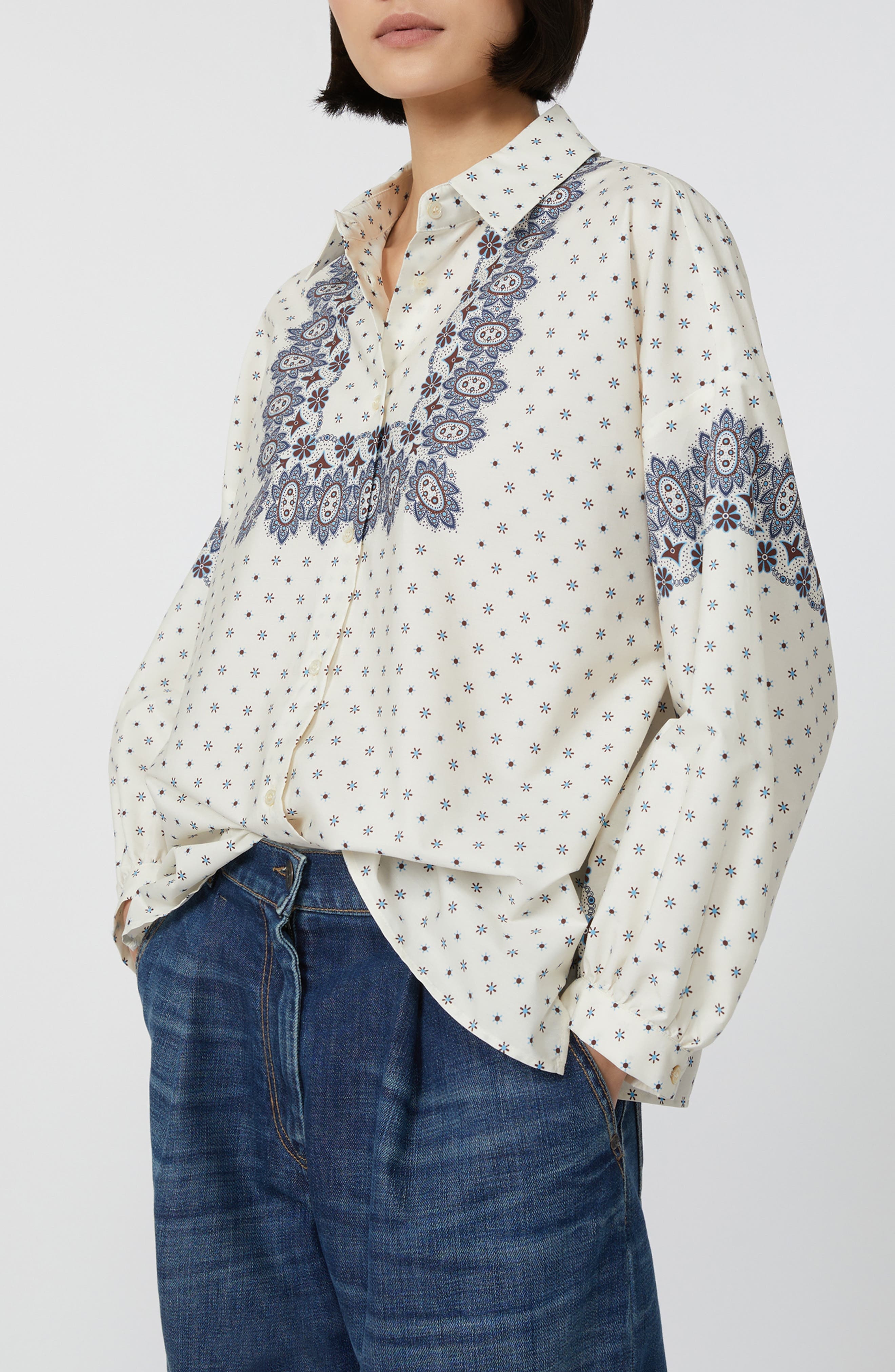 Weekend Max Mara Adda Bandana Print Cotton Button-Up Shirt in Ivory at Nordstrom - 3