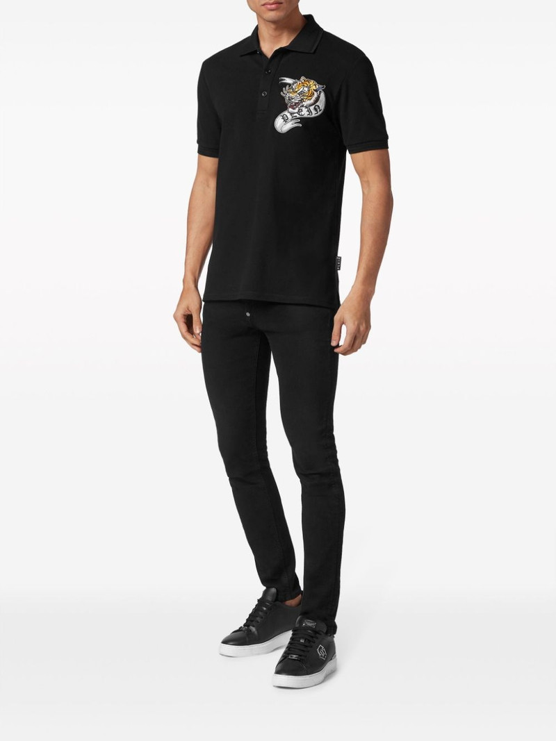 PHILIPP PLEIN tiger-appliquÃ© cotton polo shirt outlook