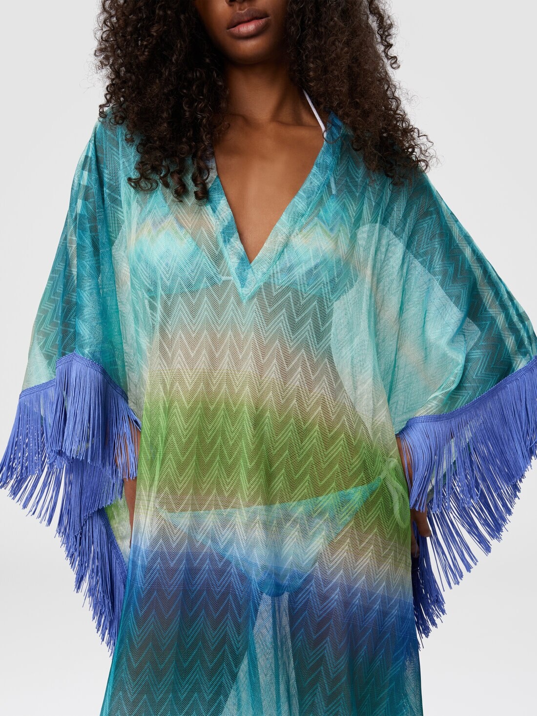 Long Cover-Up with Fringes and Faded Stripes - 5