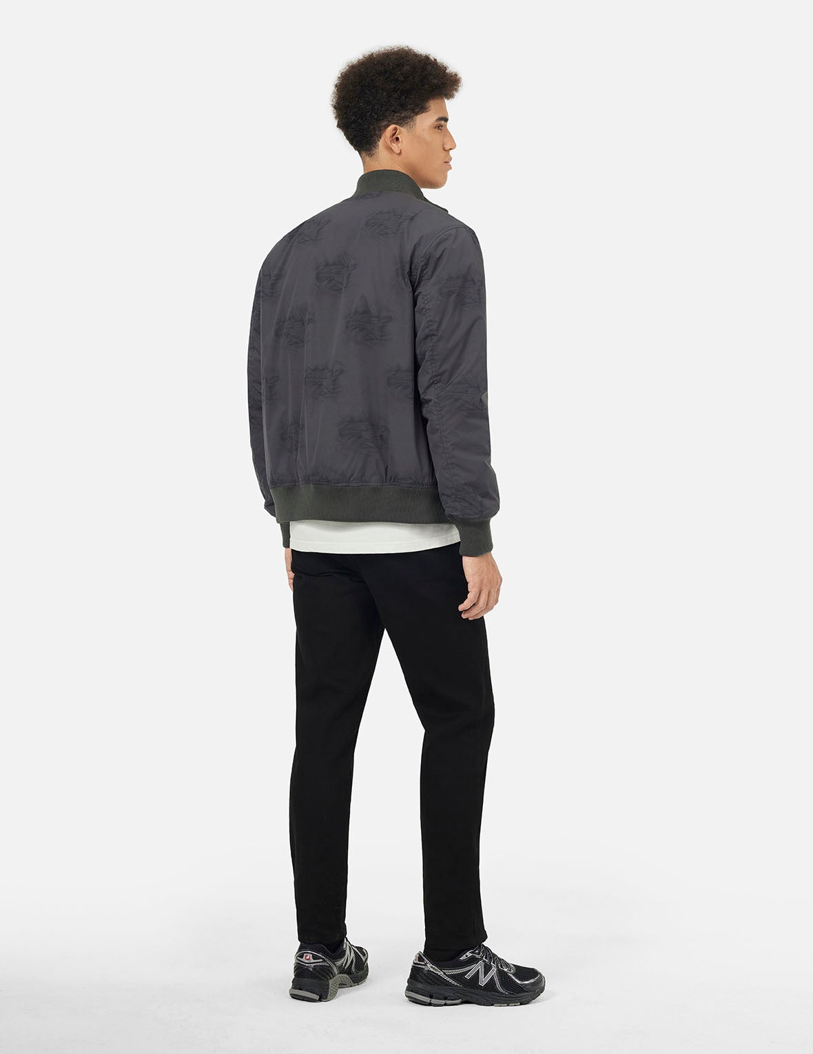 Allover Crinkle Logo Print Regular Fit Padded Bomber Jacket - 4