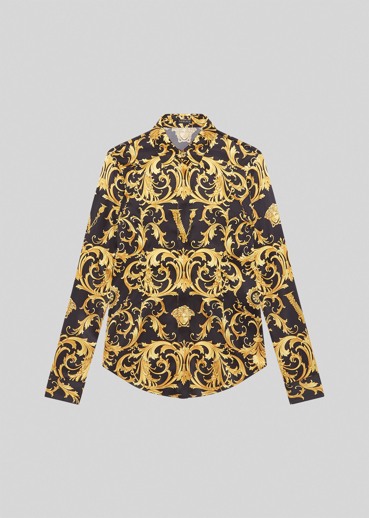 V Barocco Print Silk Shirt - 1