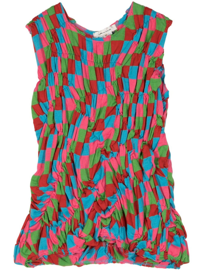 check-pattern ruched top 1