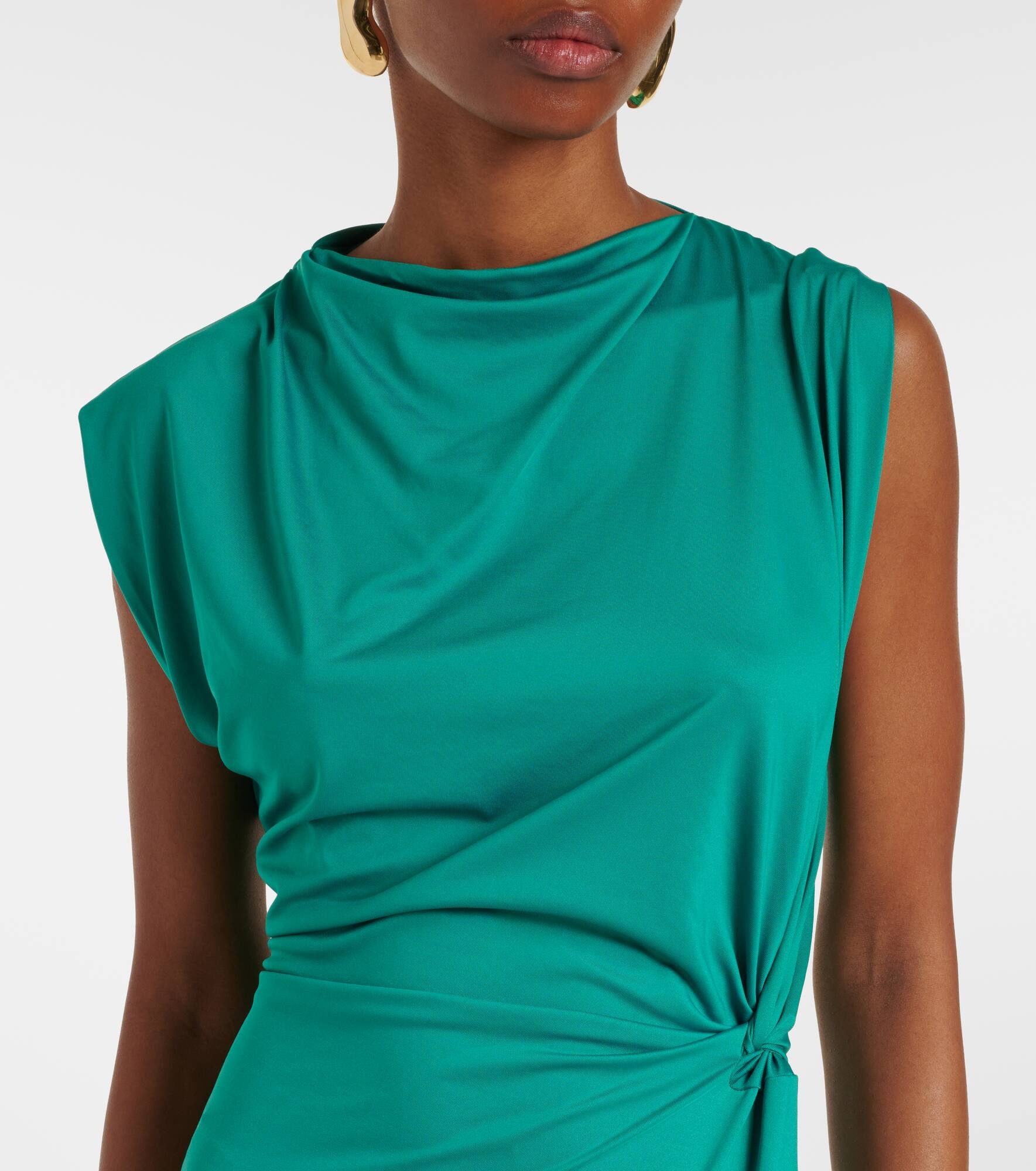 Asymmetric gathered jersey midi dress - 4