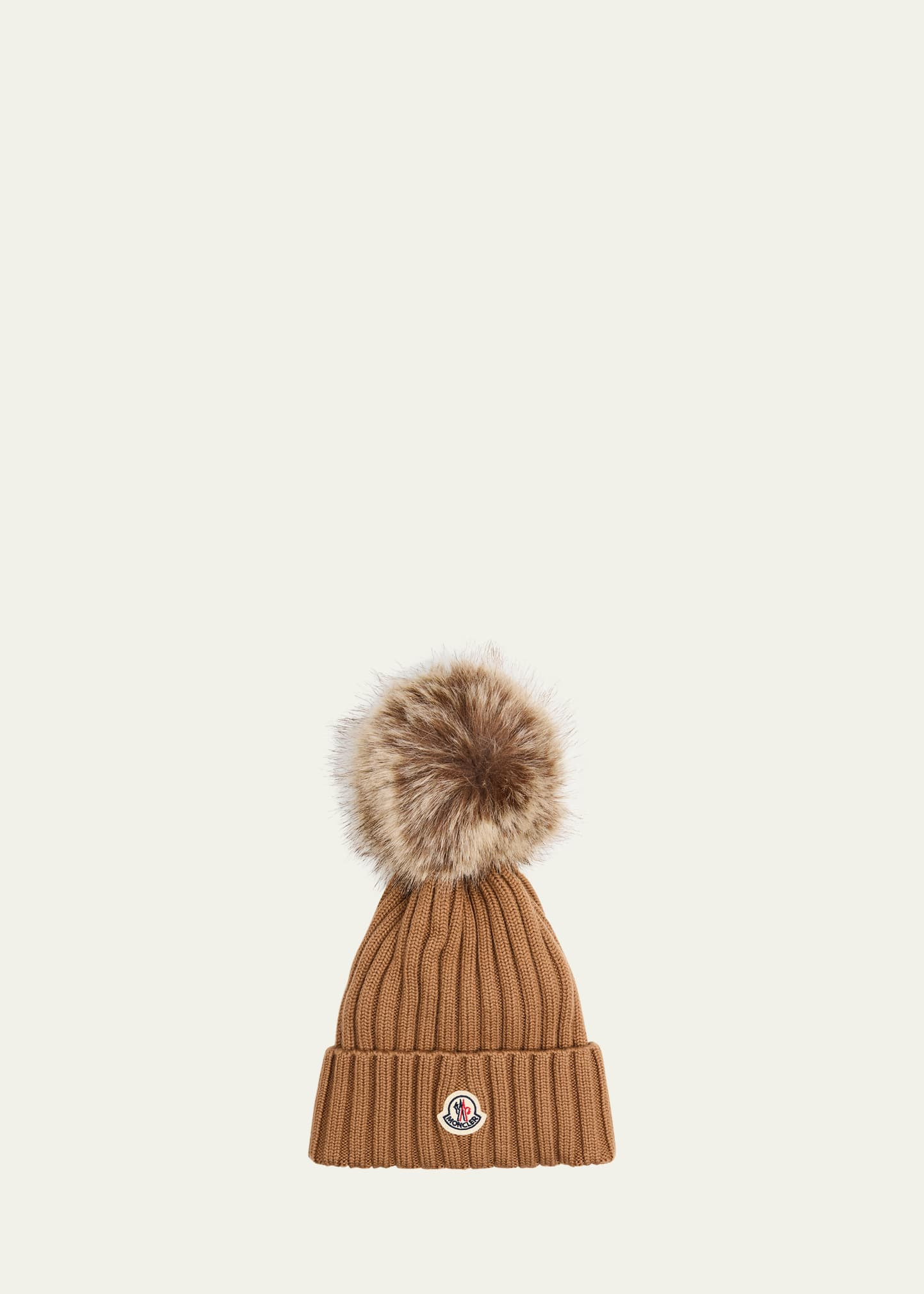Ribbed Beanie with Faux Fur Pom - 1