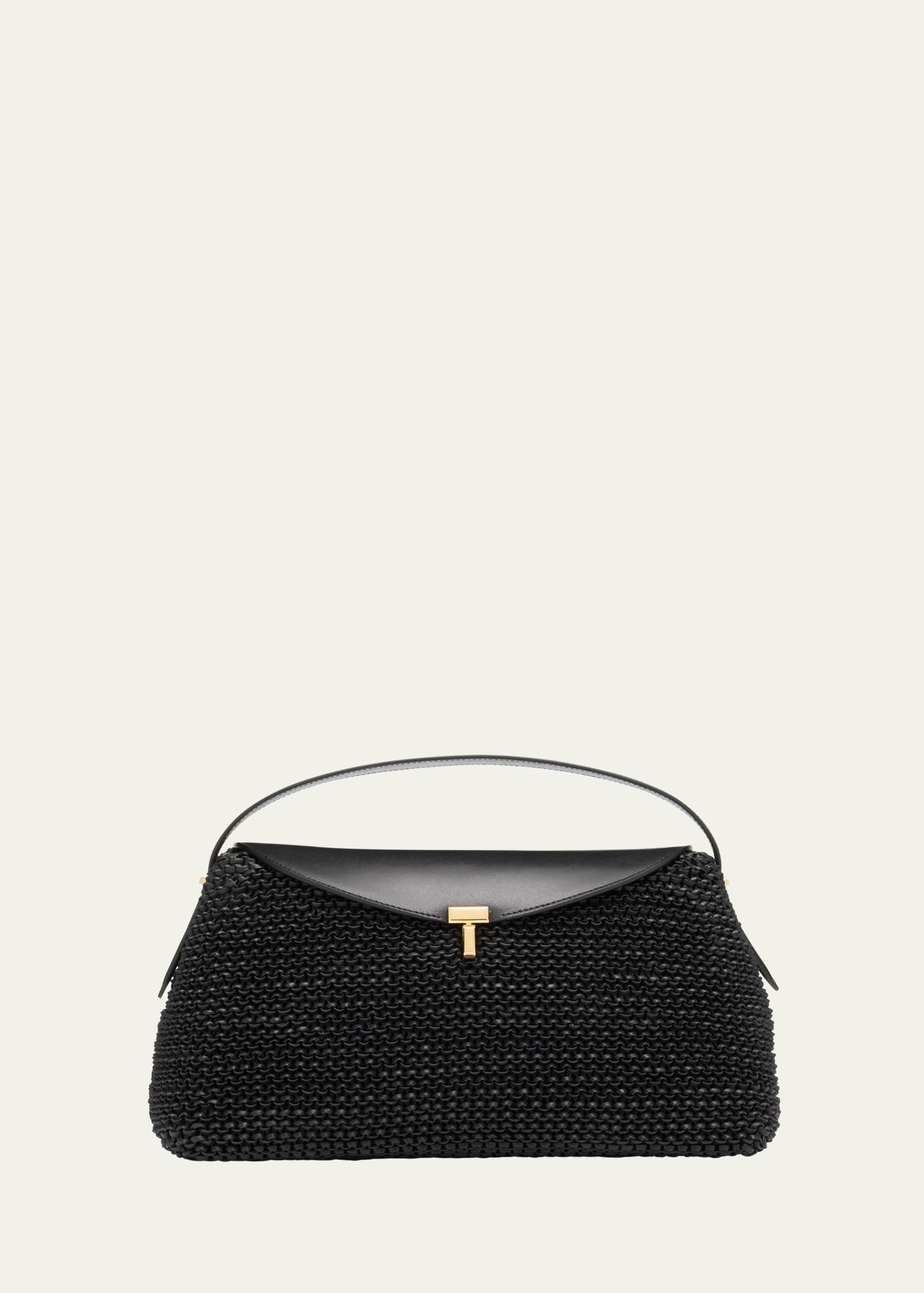 T Lock Woven Leather Top-Handle Bag - 1
