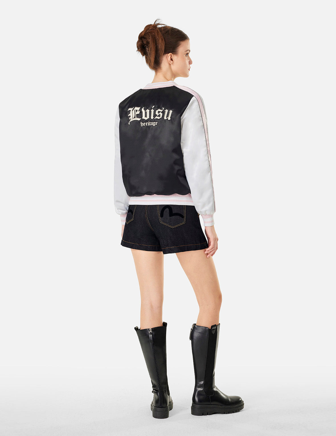 ALLOVER LOGO JACQUARD AND SEAGULL EMBROIDERY LOOSE FIT DENIM SHORT - 4
