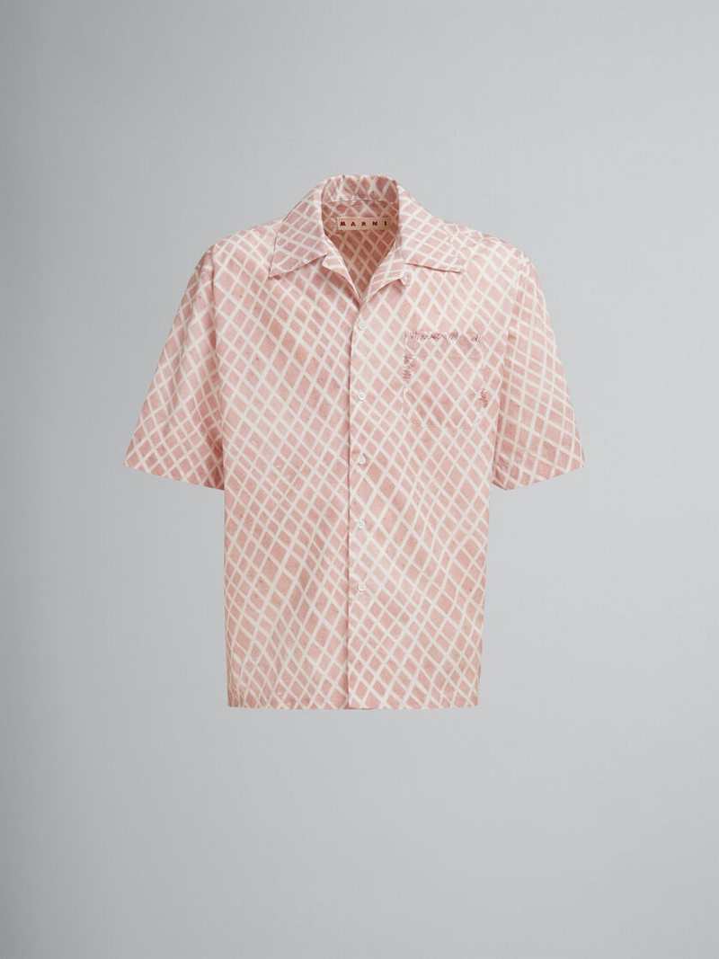 PINK POPLIN BOWLING SHIRT WITH LANDSCAPES PRINT 1