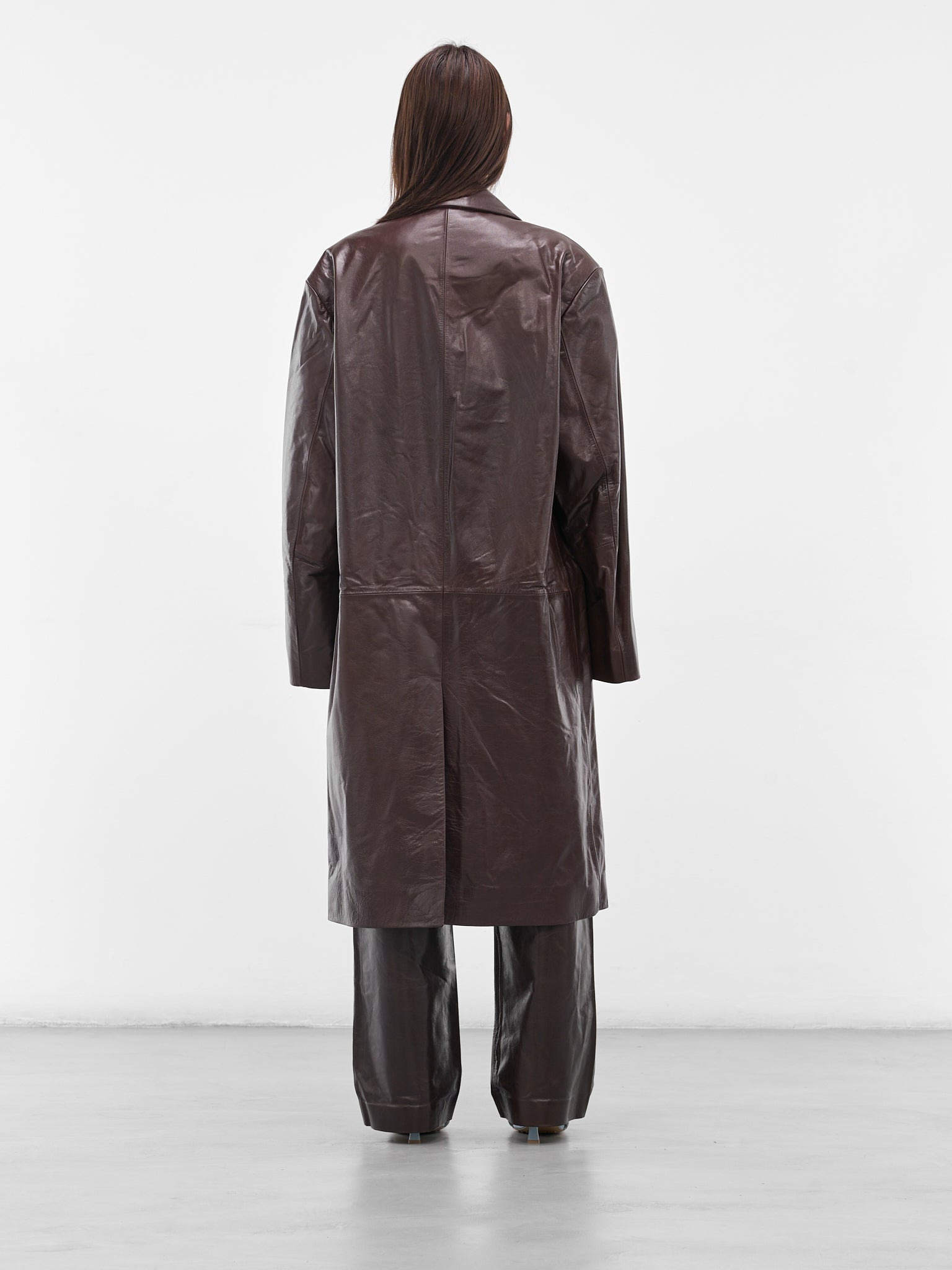 Brown Oversized Leather Coat - 3